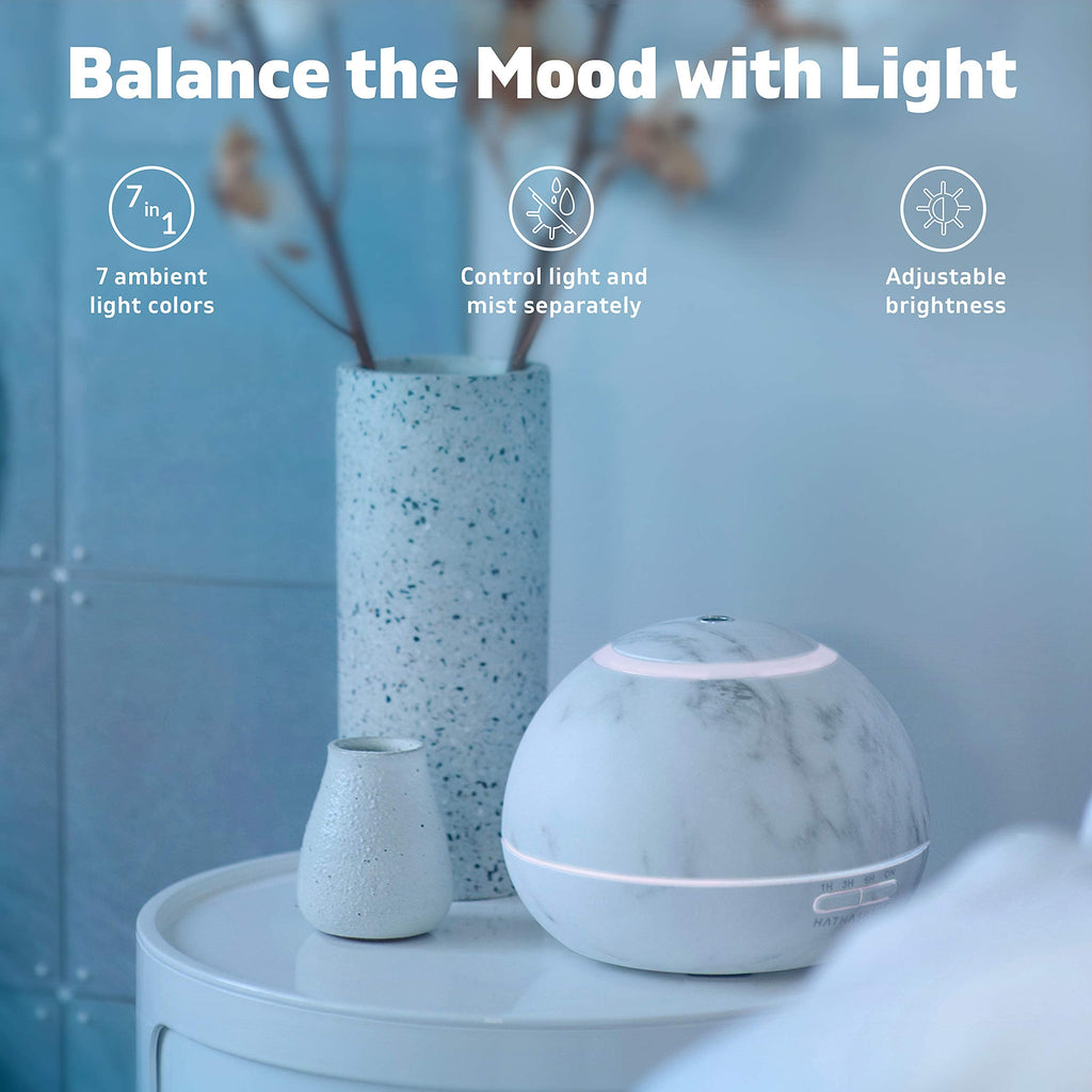 HATHASPACE Marble Essential Oil Diffuser, 350ml Ultrasonic Aromatherapy Diffuser & Cool Mist Humidifier, BPA-Free, 24+ Hour Run