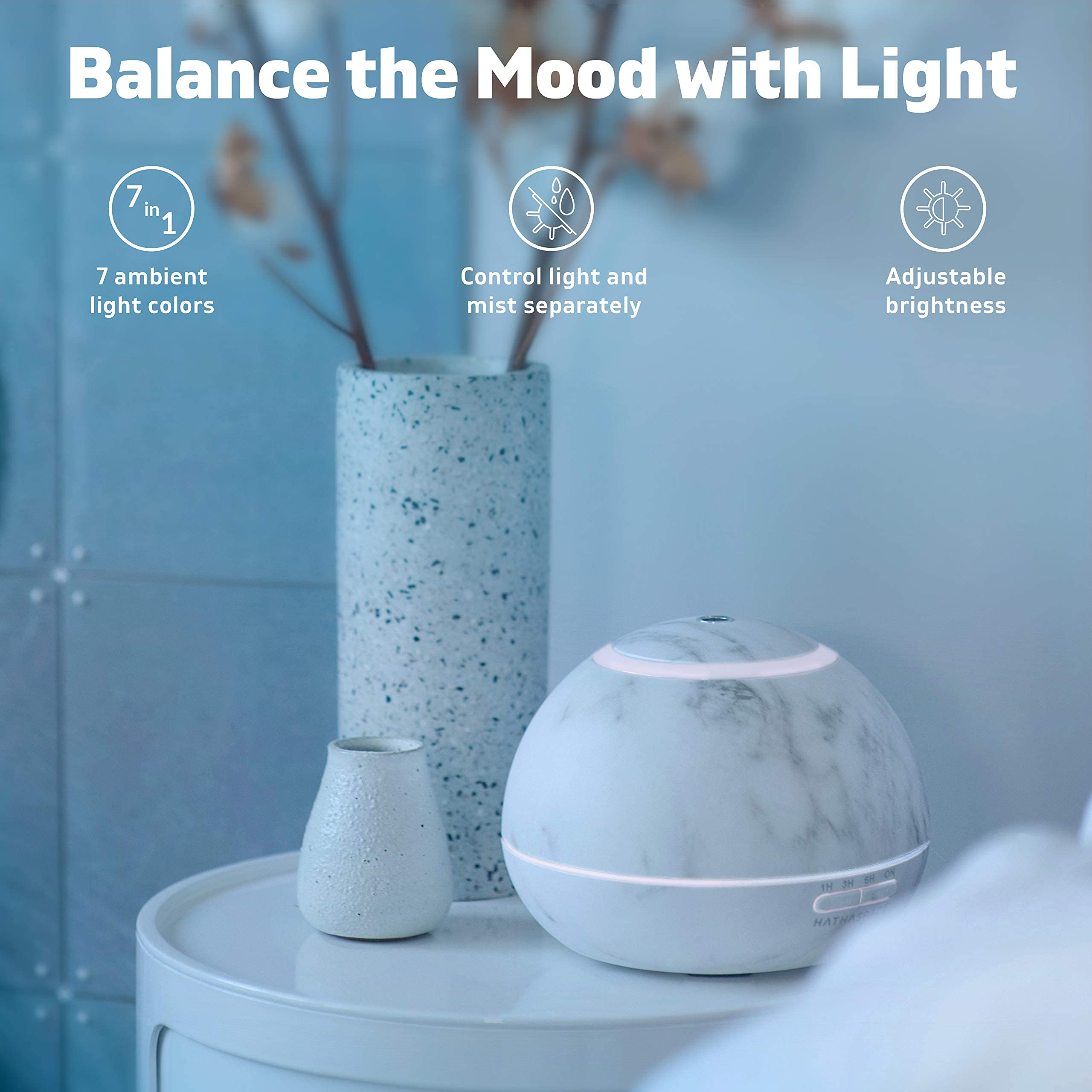 HATHASPACE Marble Essential Oil Diffuser, 350ml Ultrasonic Aromatherapy Diffuser & Cool Mist Humidifier, BPA-Free, 24+ Hour Run
