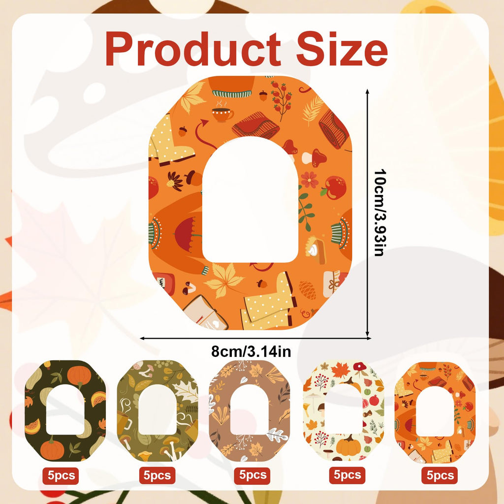 25pcs Adhesive Patches for Omnipod 5, Waterproof Breathable CGM Monitor Sensor Covers Fall Maple Leaf Design Glucose Overpatches