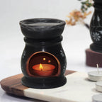 Pure Source India Handcrafted Soapstone Aroma Burner Oil Diffuser and 1 Tea Light Candle (Black)