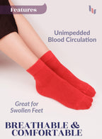 Hugh Ugoli Women Diabetic Ankle Socks, Super Soft & Thin Bamboo Socks, Wide & Loose, Non-Binding Top & Seamless Toe, 4 Pairs, Re