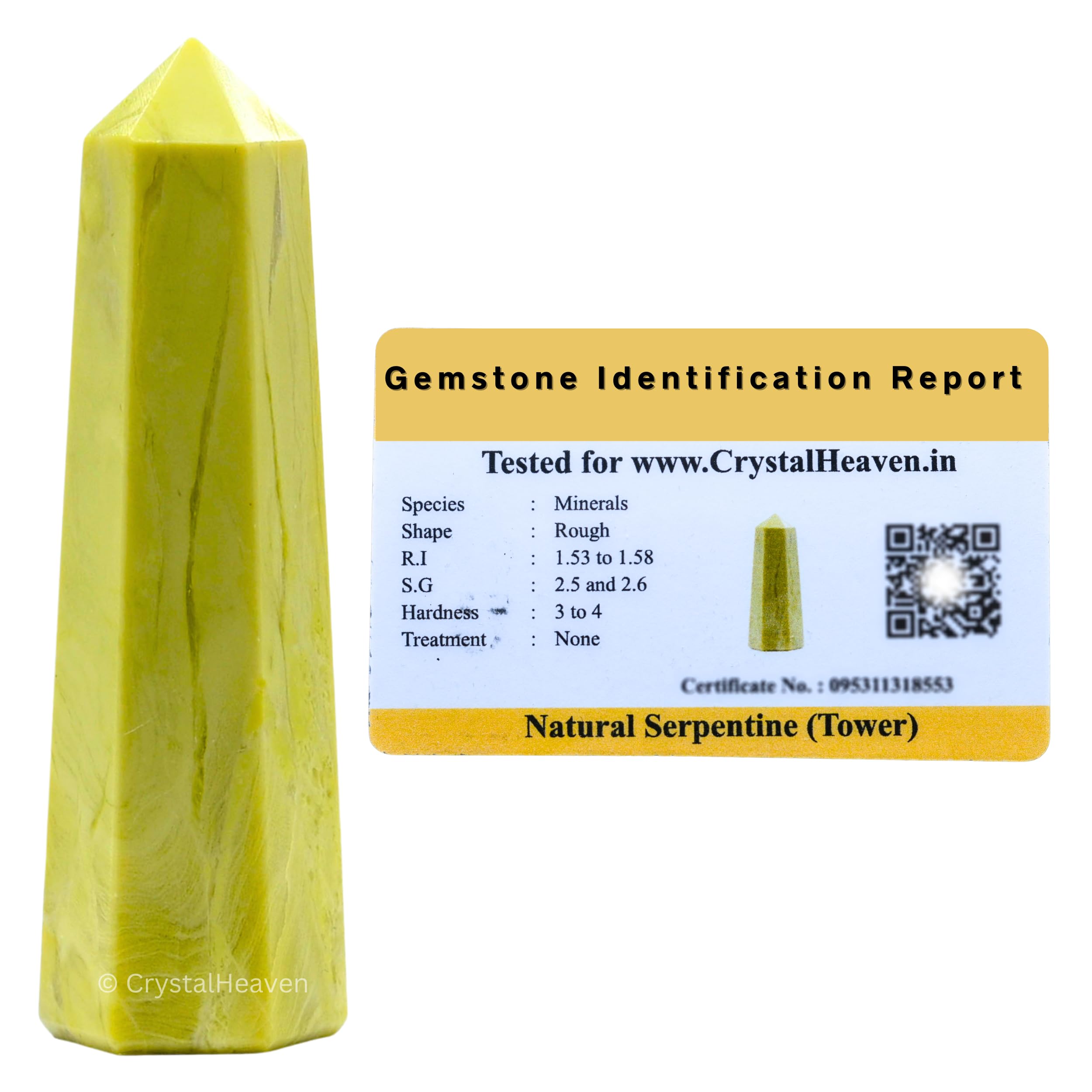 Certified Serpentine Crystal Tower Obelisk Point for Chakra, Healing and Balancing  AAA Grade Original Certified Gemstone Agate