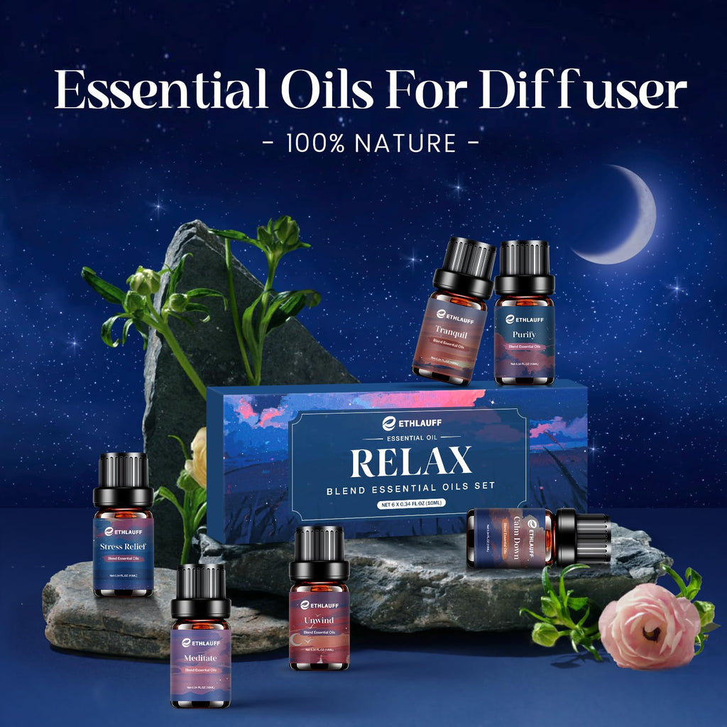Relax Essential Oils, Essential Oil Set for Diffusers for Home, Humidifiers, Candle Making, Aromatherapy - Stress Relief, Calm D