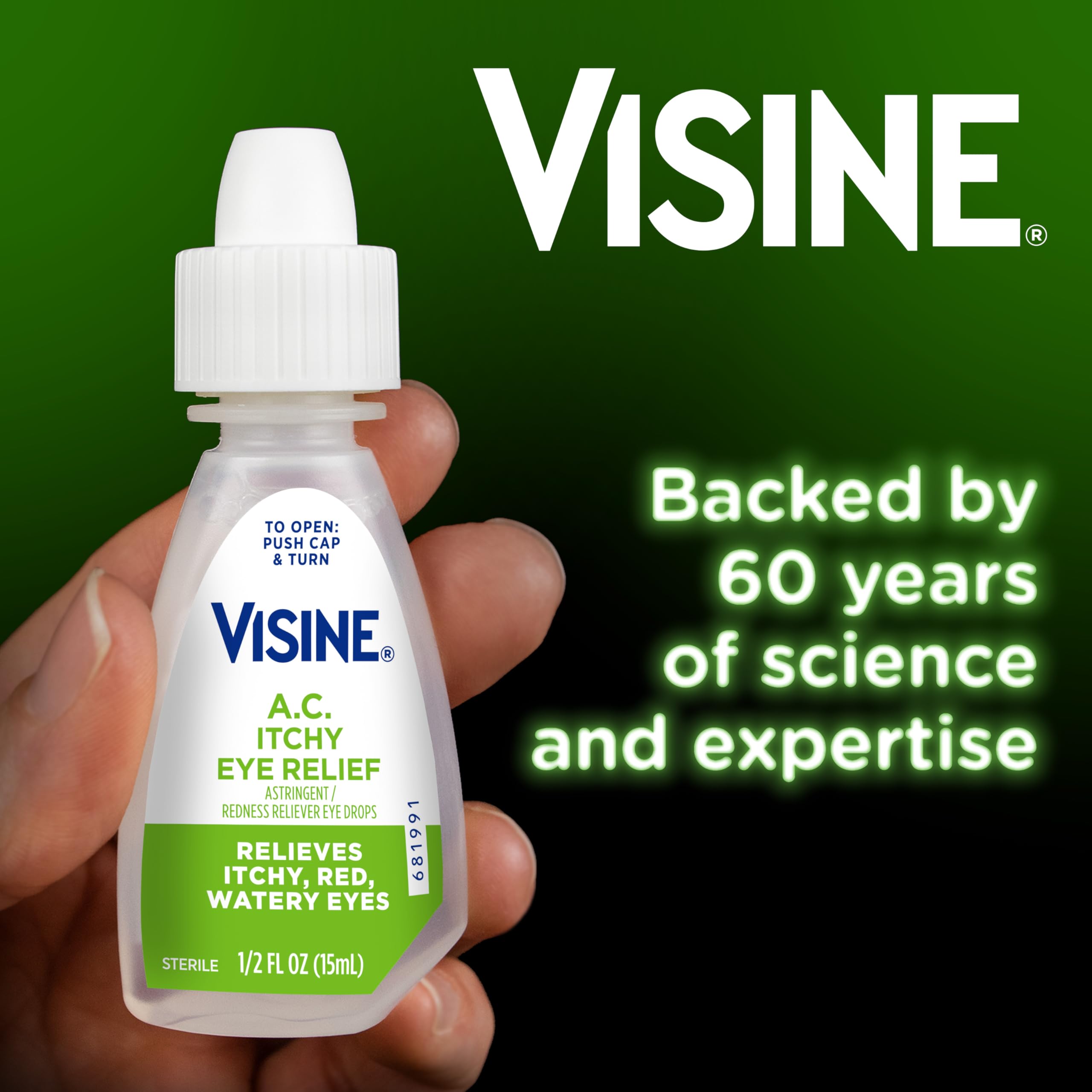Visine A.C. Itchy Eye Relief Eye Drops with Astringent Zinc Sulfate & Redness Reliever Tetrahydrozoline HCl for Relief of Red, I