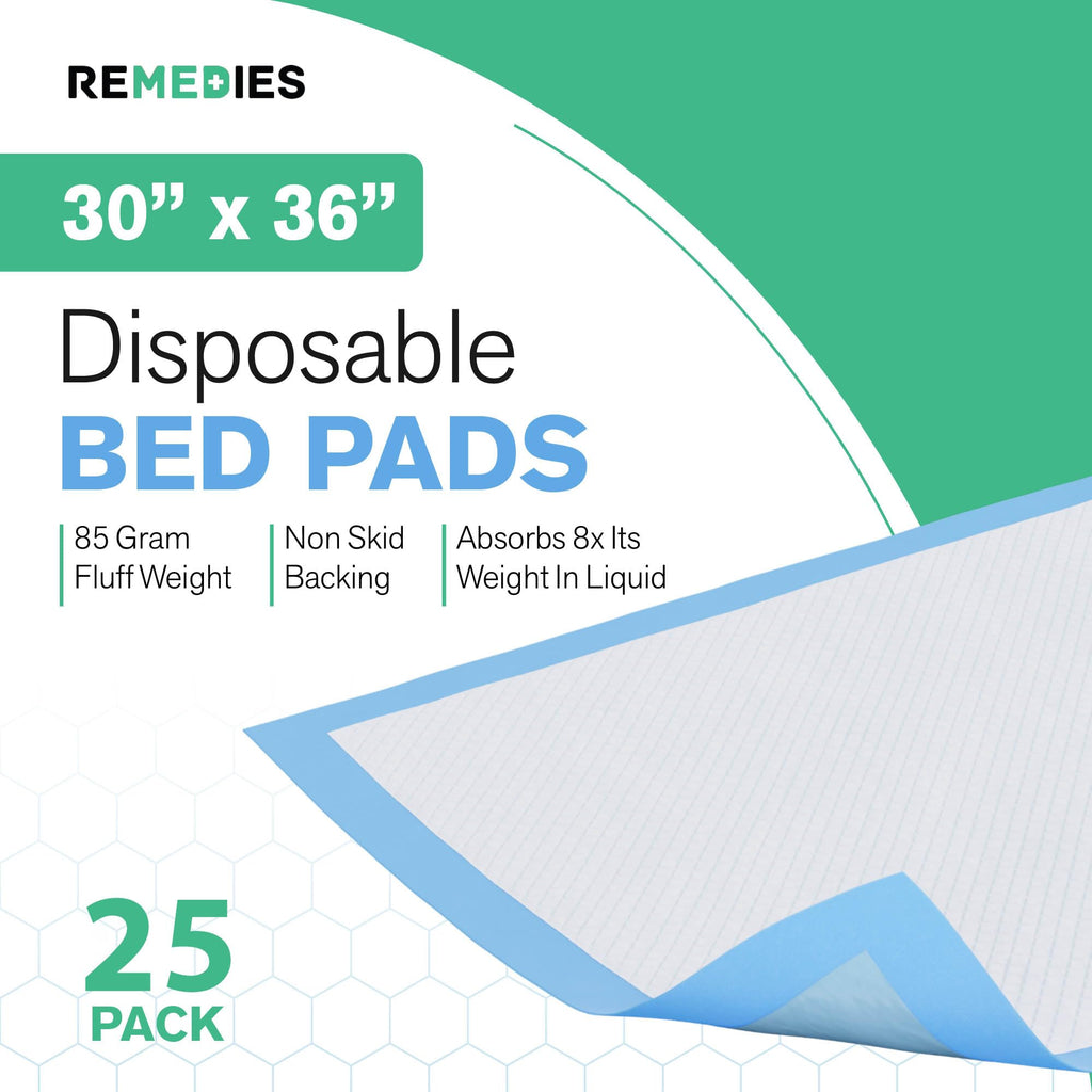 REMEDIES - Bed Pads Disposable Adults, Seniors, Kids & Puppy Pads - 30x36 Large Disposable Underpads - 25 Count Incontinence Und