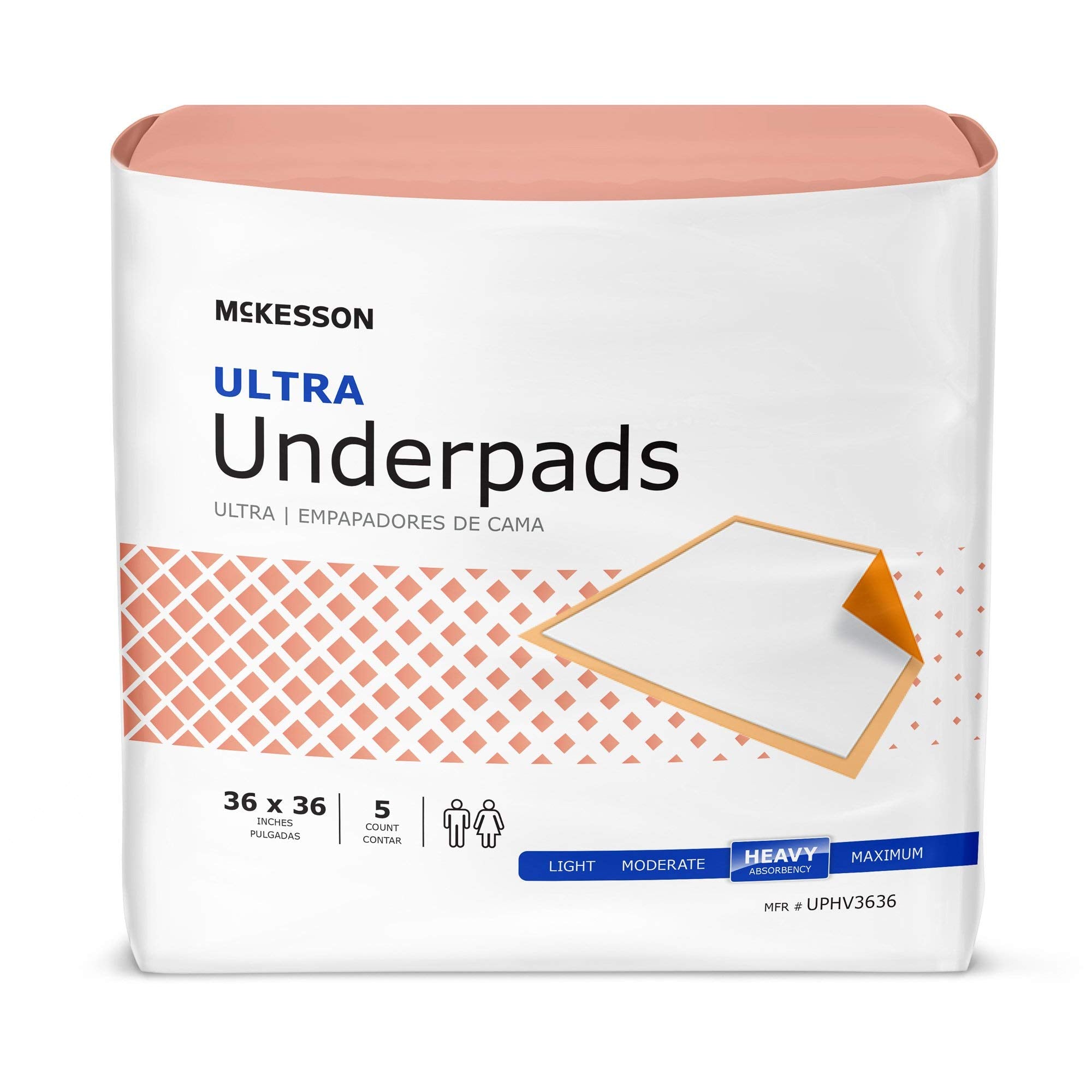 McKesson Ultra Underpads, Incontinence Bed Pads, Heavy Absorbency, 36 in x 36 in, 50 Count