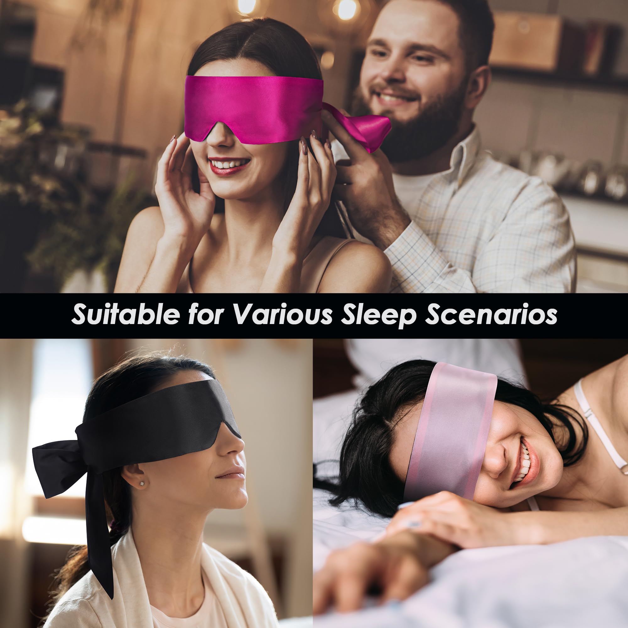 FRESHME Satin Sleeping Mask - Eye Mask for Sleeping Comfortable Adjustable Eye Blindfold Cover for Women Men Night Travel Nap Yo