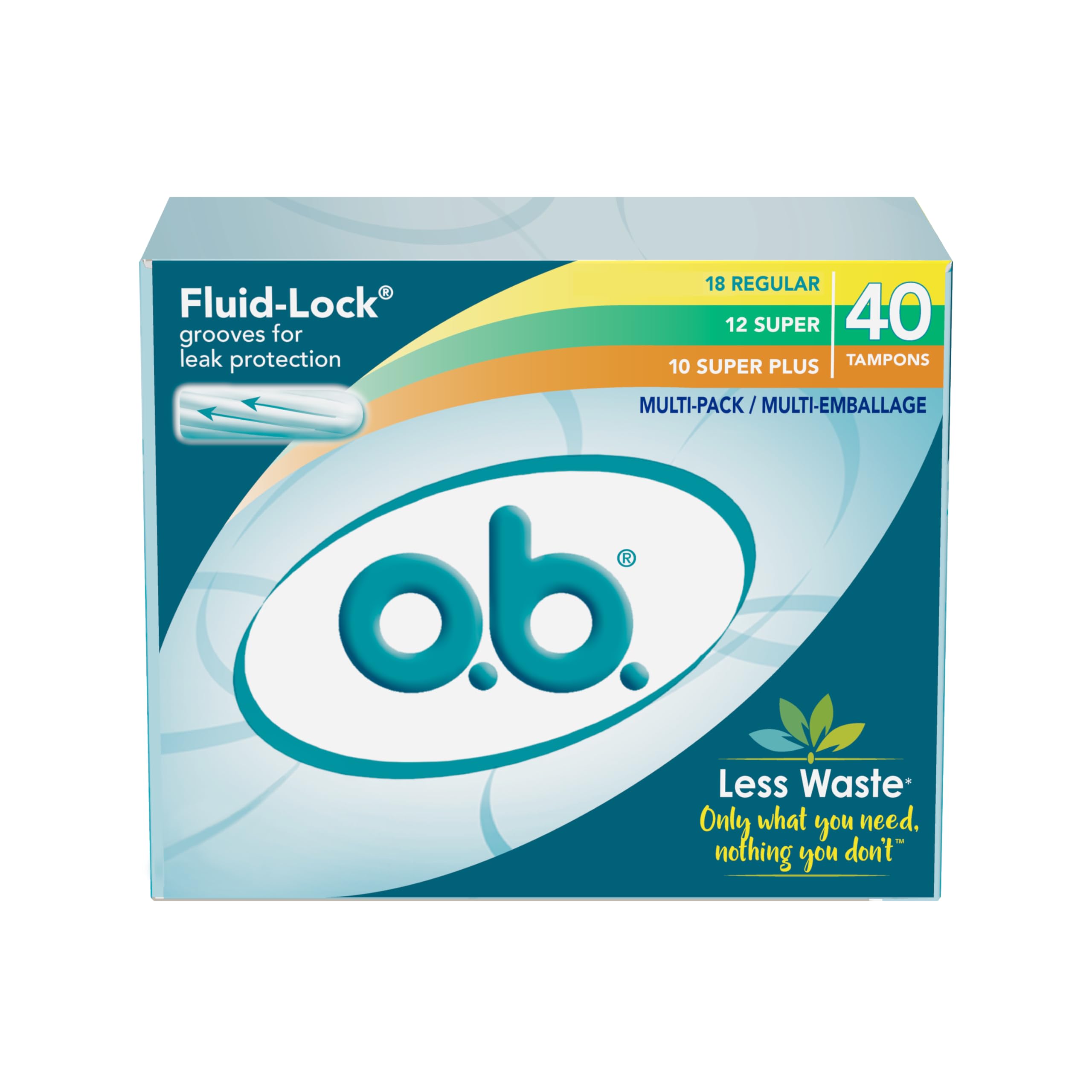 o.b. Tampons Multipack | Non-Applicator Tampon, Unscented | Regular/Super/Super Plus Tampons, 40ct