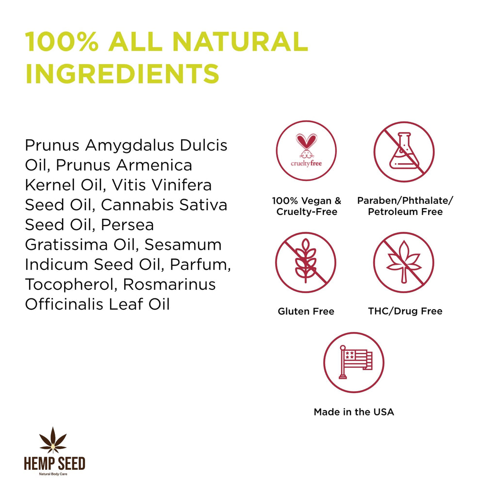 Hemp Seed Massage & Body Oil, Lavender Scent - 8 fl. oz. - Nourishing, Moisturizing Massage Oil - Hemp Seed, Apricot, Grapeseed