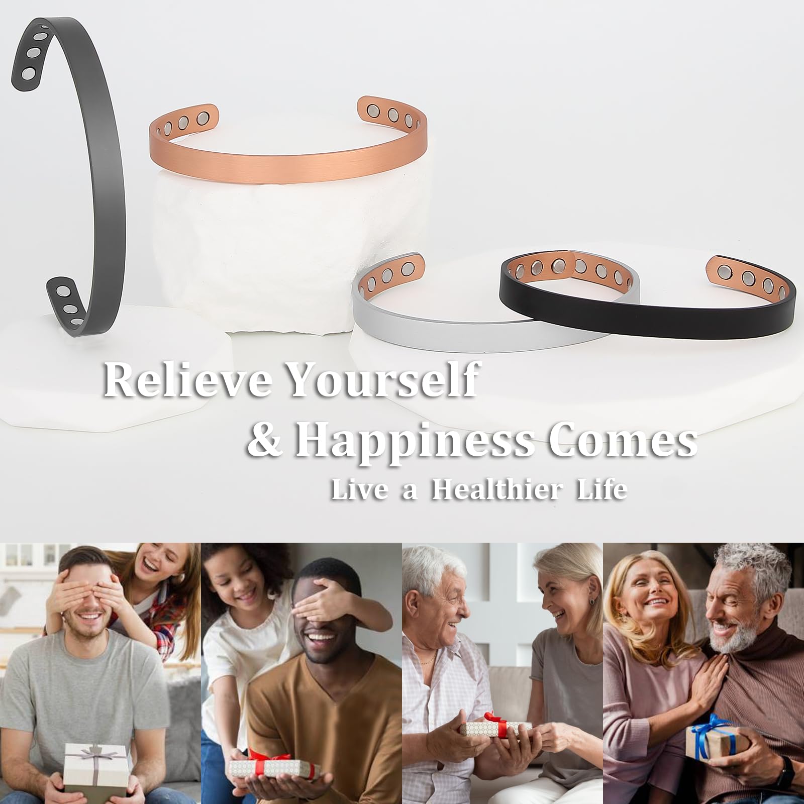 MagEnergy Copper Bracelet for Men and Women, 99.9% Pure Copper Magnetic Bangle with 8pcs 3500 Gauss Magnets,6.8 Adjustable Coppe