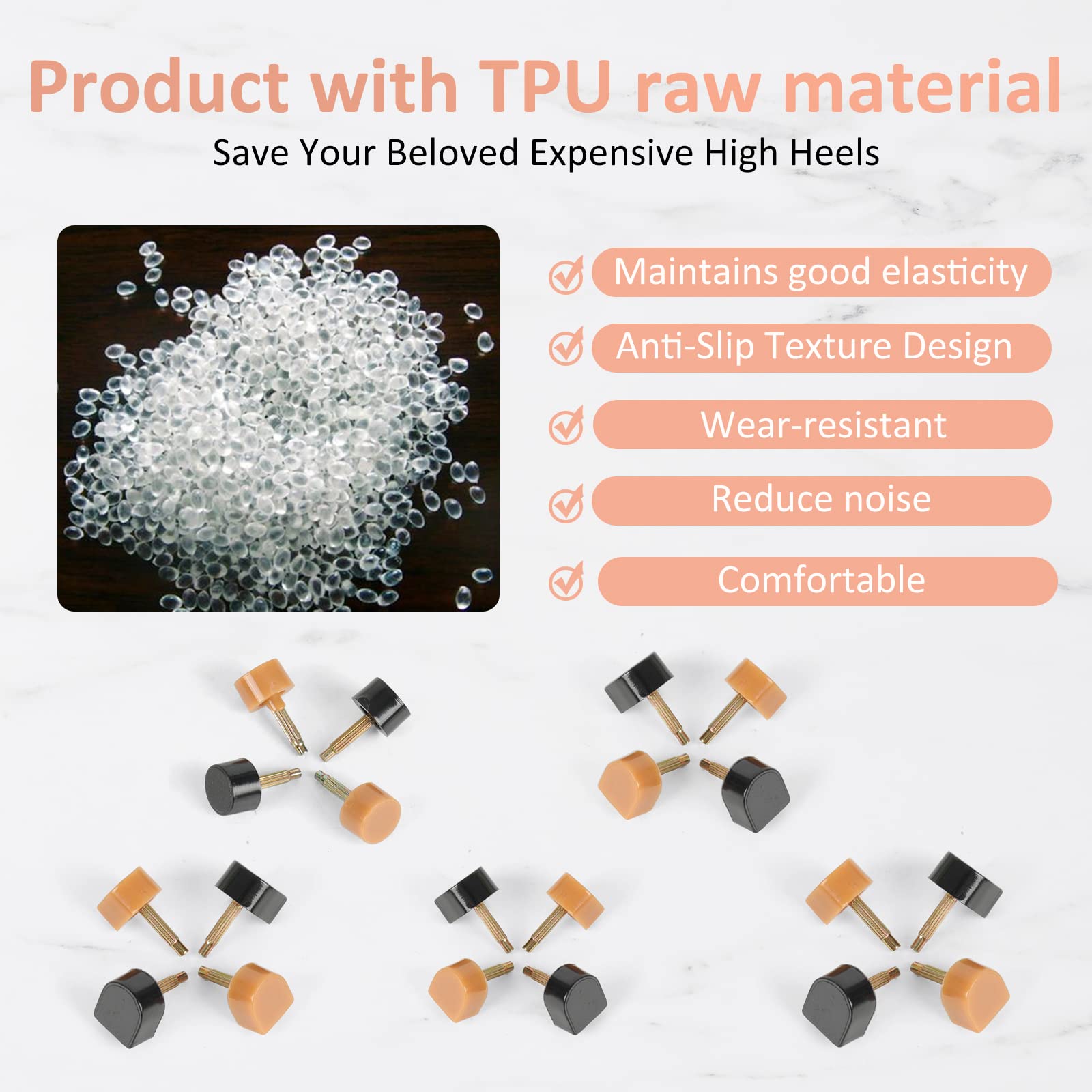 YEHAM 30 Pairs Womens High Heel Shoes Replacement Tips Pin, Round and Square Heel Repair Caps for Repairing Shoes