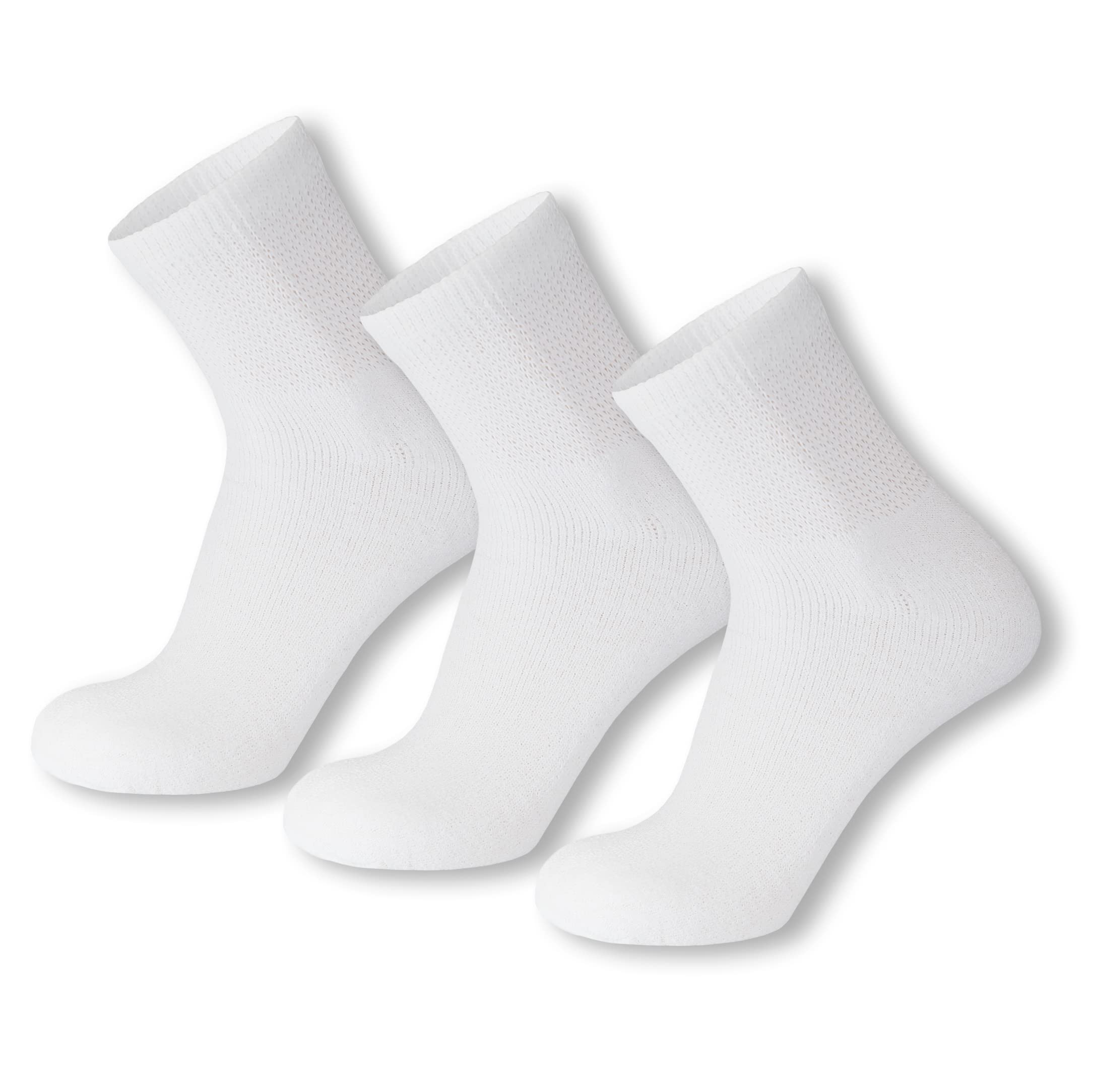 3 Pack of Premium Diabetic Cotton Quarter Length Athletic Sport Ankle Socks (White, 10-13)