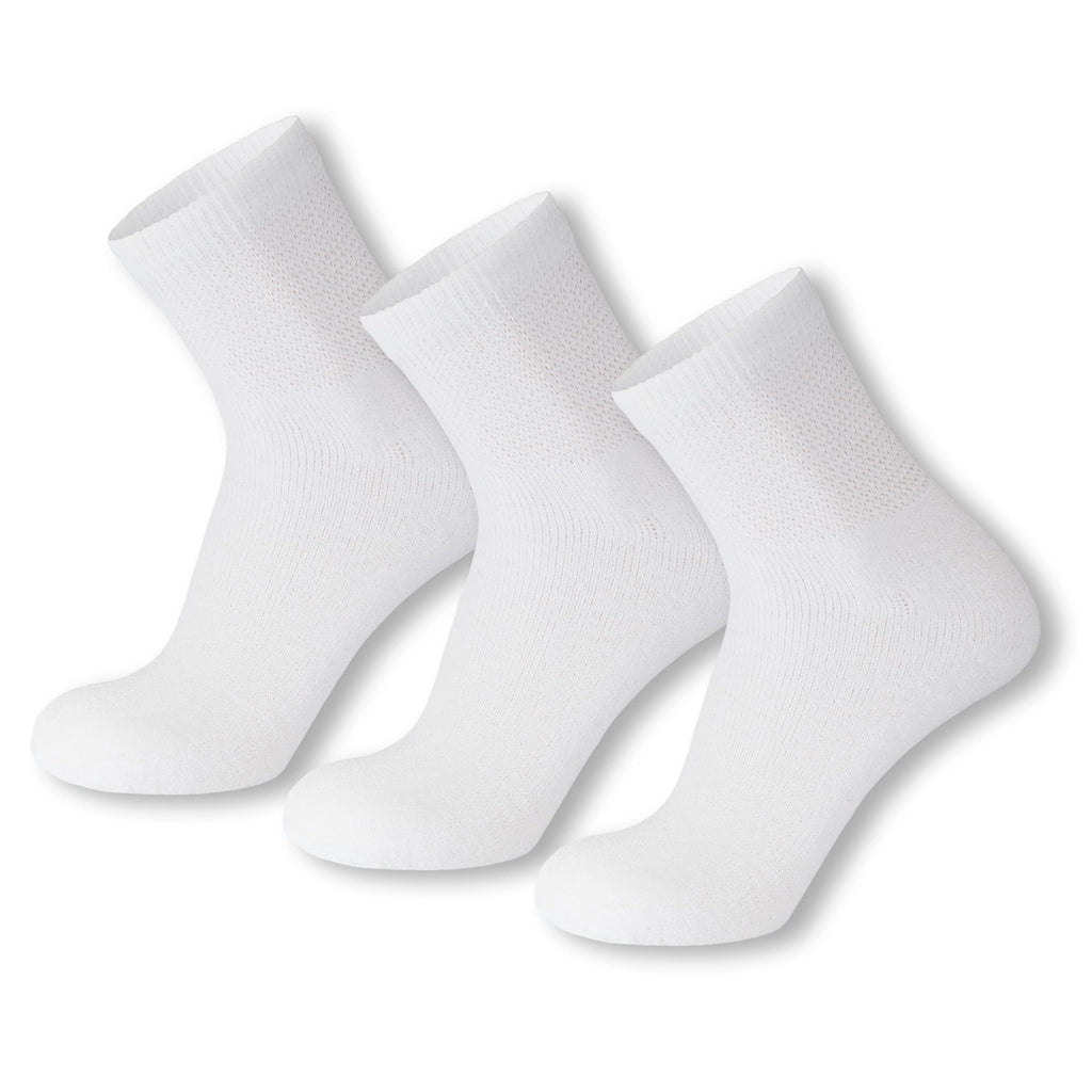 3 Pack of Premium Diabetic Cotton Quarter Length Athletic Sport Ankle Socks (White, 10-13)