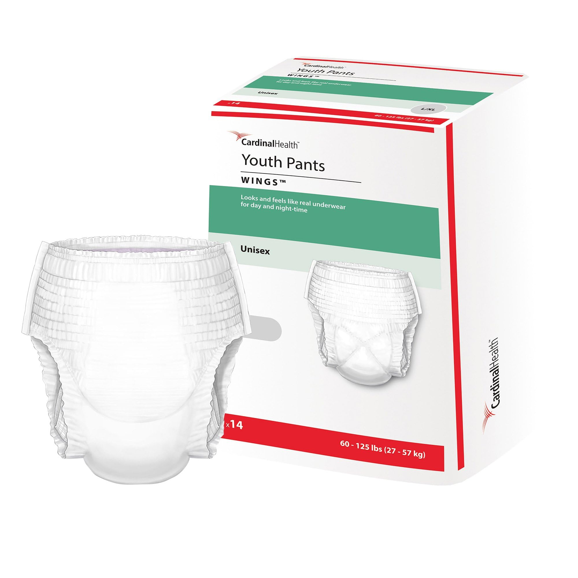 Curity Youth Pants, Unisex-Youth, 14 Count, Heavy Absorbency, Pull-On, Cloth-Like Topsheet, Disposable, Size Large, 51-70 lbs