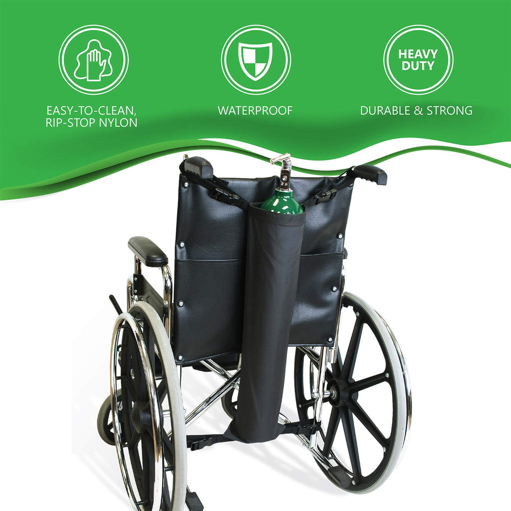 NYOrtho Oxygen Tank Holder for Wheelchair - D & E Cylinder Transport Bag Adjustable Straps Easy to Clean, Heavy Duty, Waterproof
