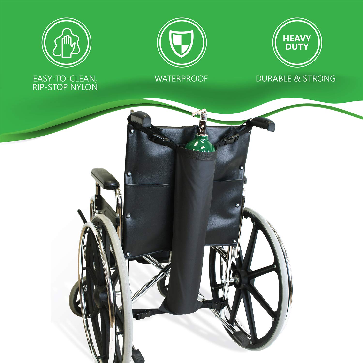 NYOrtho Oxygen Tank Holder for Wheelchair - D & E Cylinder Transport Bag Adjustable Straps Easy to Clean, Heavy Duty, Waterproof