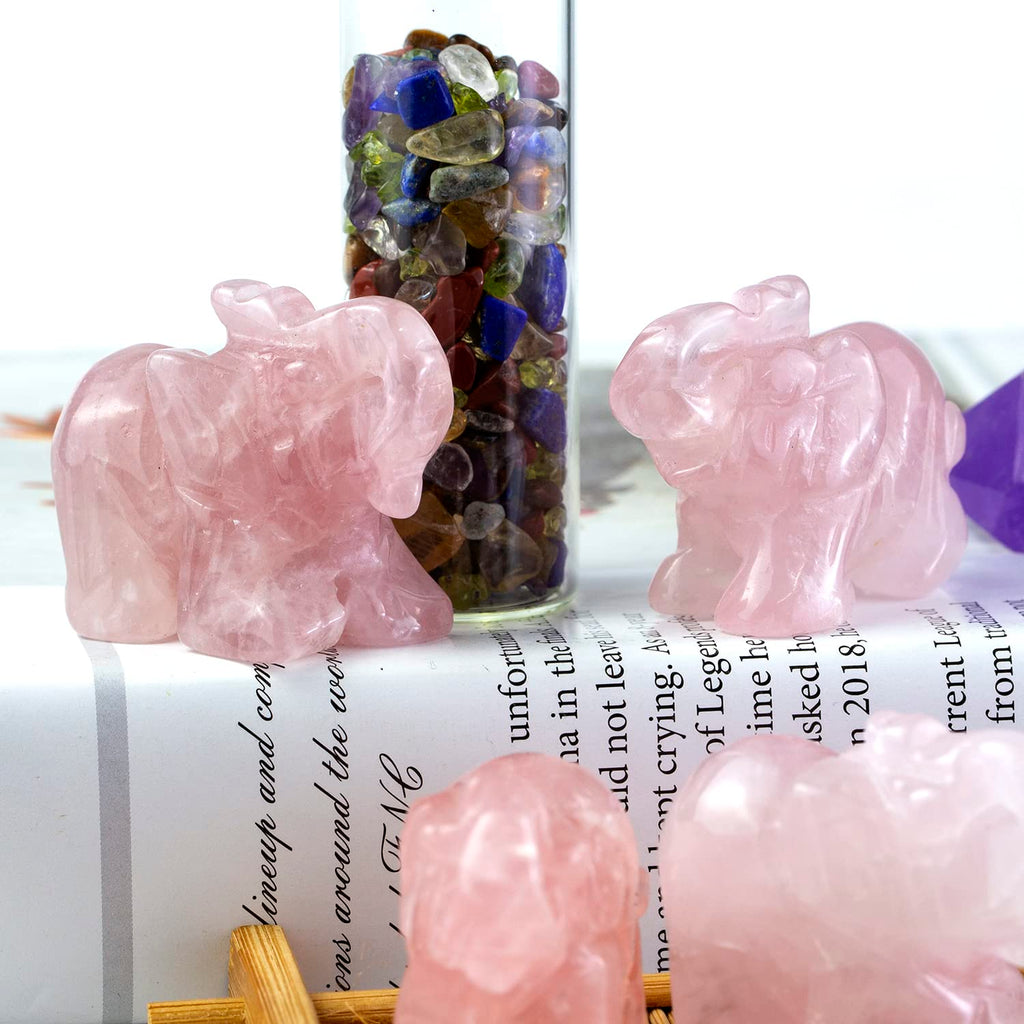 Ouubuuy Rose Quartz Crystal Elephant Pocket Guardian Figurine Elephant Statue 1.5 inch for Healing Reiki Spiritual Gift Cute Med