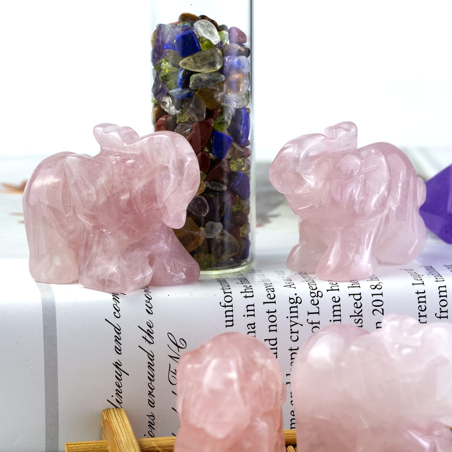 Ouubuuy Rose Quartz Crystal Elephant Pocket Guardian Figurine Elephant Statue 1.5 inch for Healing Reiki Spiritual Gift Cute Med