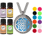 Wild Essentials CZ Flower Necklace Essential Oil Diffuser Kit with Lavender, Lemongrass, Peppermint, Orange Oils, 12 Refill Pads