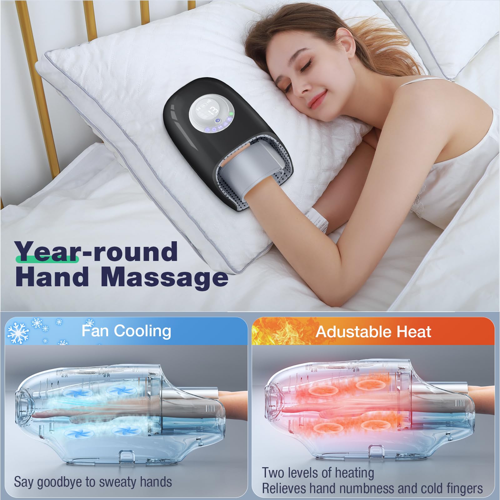 SKRFORM Hand Massager with Heat and Compression, Hand Massage for Arthritis and Carpal Tunnel Relief, 6 Modes Pressure Point The