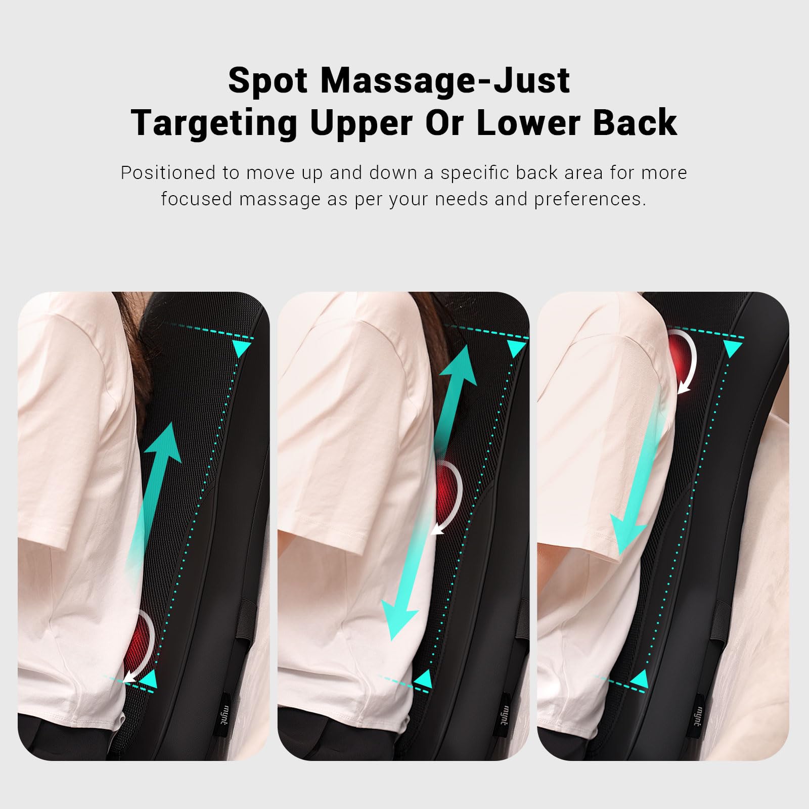 Mynt Black Acupressure Massage Chair Pad with 4 Deep Kneading Nodes, Shiatsu Back Massager for Chair with Heat, Heated Back Mass