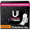 U by Kotex Balance Sized for Teens Ultra Thin Overnight Pads with Wings, 24 Count (Packaging May Vary)