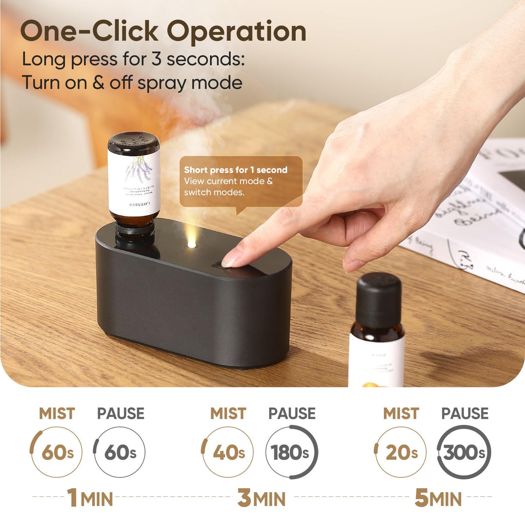 Waterless Diffuser for Home Essential Oil Diffuser, Aromatherapy Diffuser, Portable Scent Diffusers, 3 Mist Modes, Cycle Start f