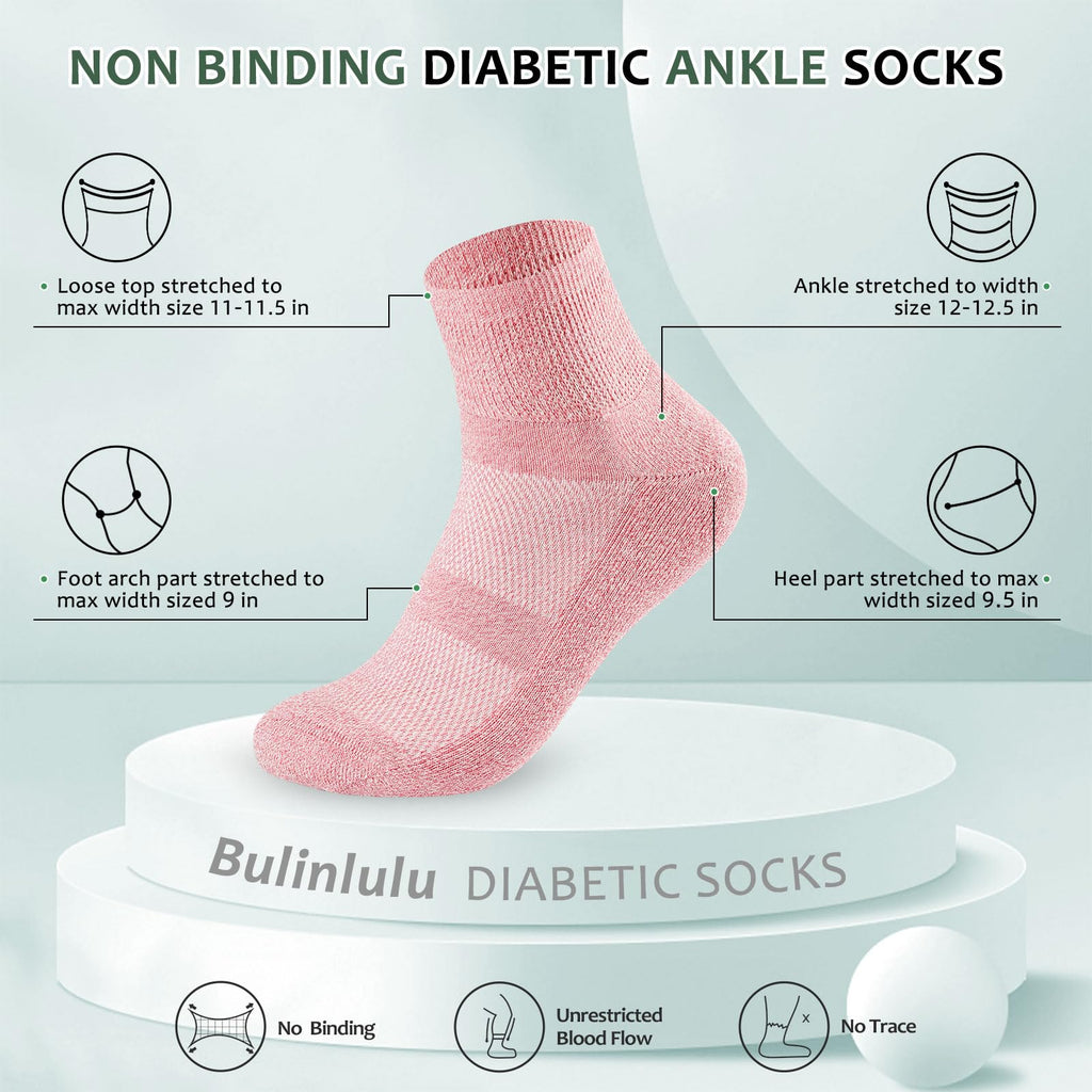 Bulinlulu Diabetic Socks for Men Women,6 Pairs Non Binding Ankle Diabetic Socks for Women Men Size 6-9 9-12(Light Bright-Medium)