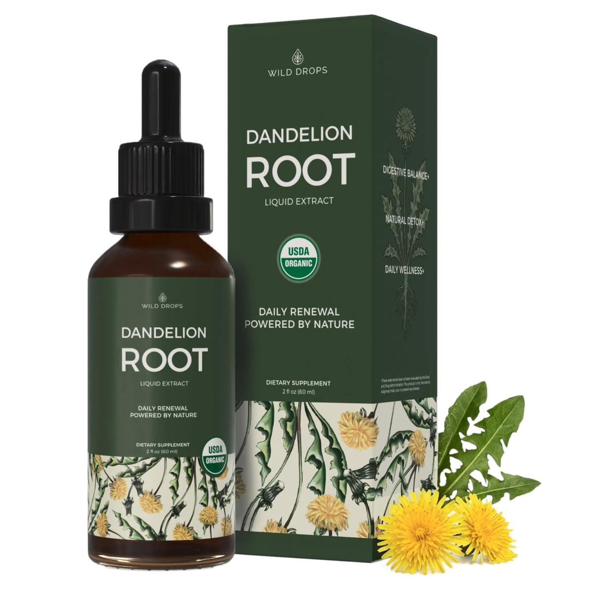 Wild Drops USDA Organic Dandelion Root Extract for Liver Health Support