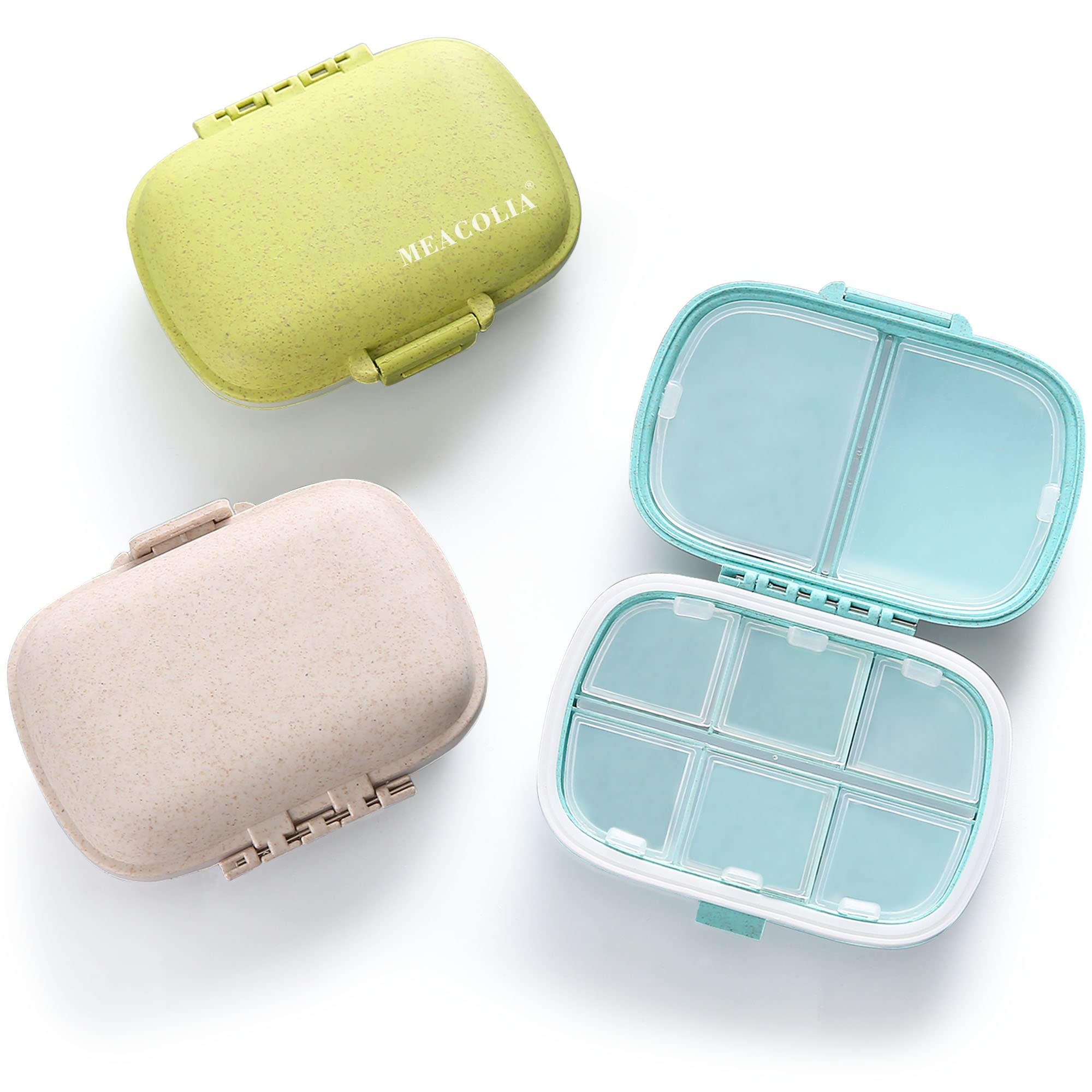 MEACOLIA 3 Pack 8 Compartments Travel Pill Organizer, Daily Pill Case Small Pill Box for Pocket Purse, Portable Pill Container M