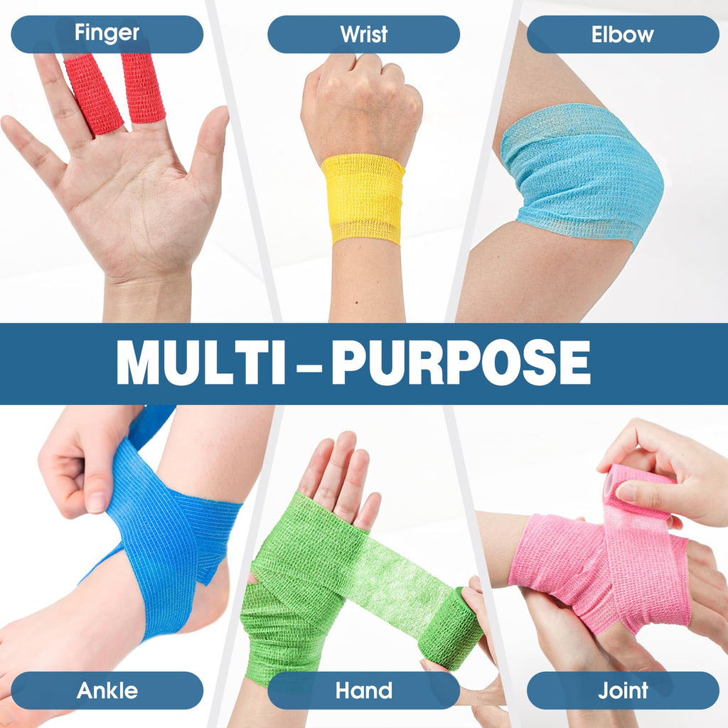 YesBes 12 Pack Self Adhesive Bandage Wrap, 2 X 5 Yards Color Vet Wrap, Ankle Tape, Elastic Cohesive Bandage Wrap, Athletic Tape