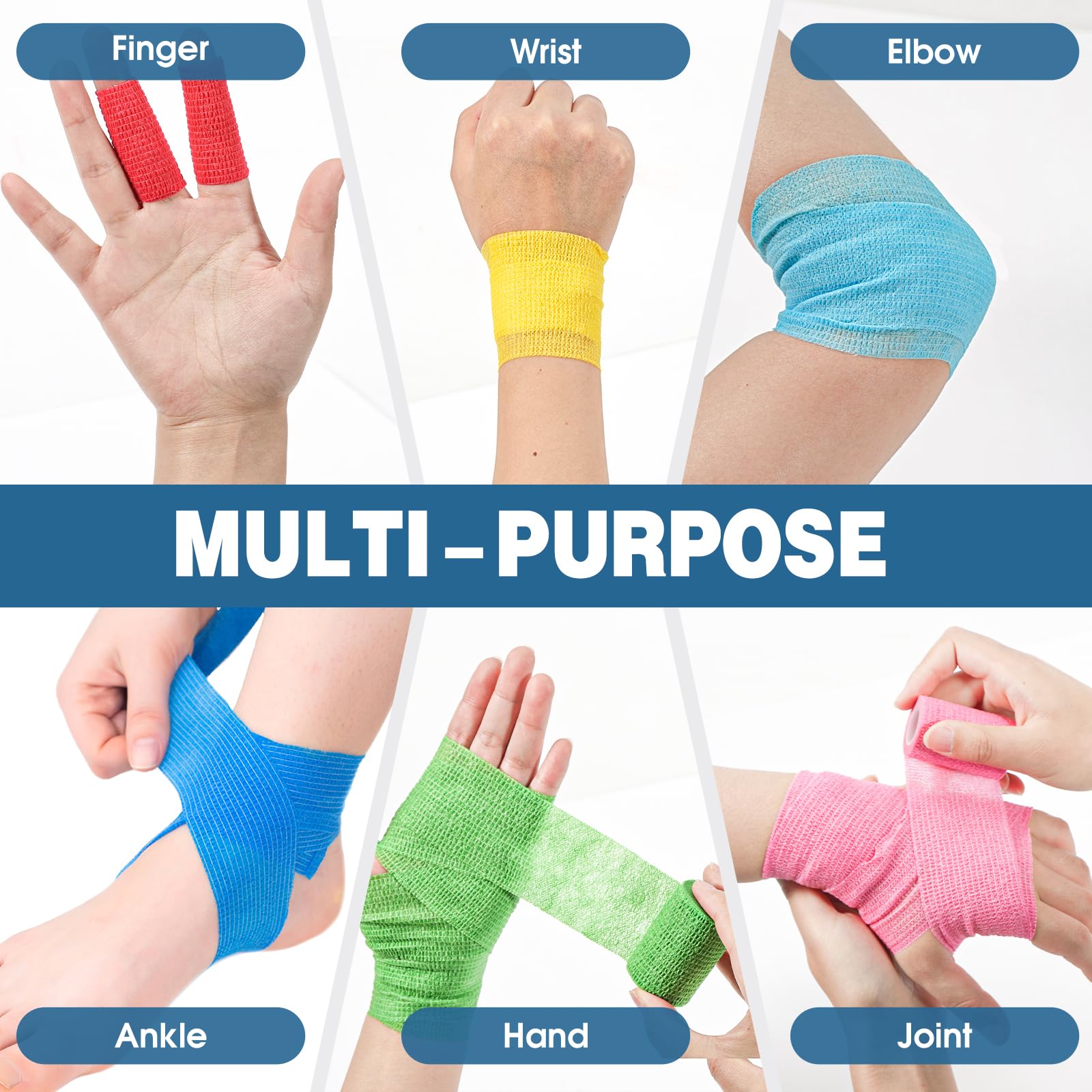 YesBes 12 Pack Self Adhesive Bandage Wrap, 2 X 5 Yards Color Vet Wrap, Ankle Tape, Elastic Cohesive Bandage Wrap, Athletic Tape