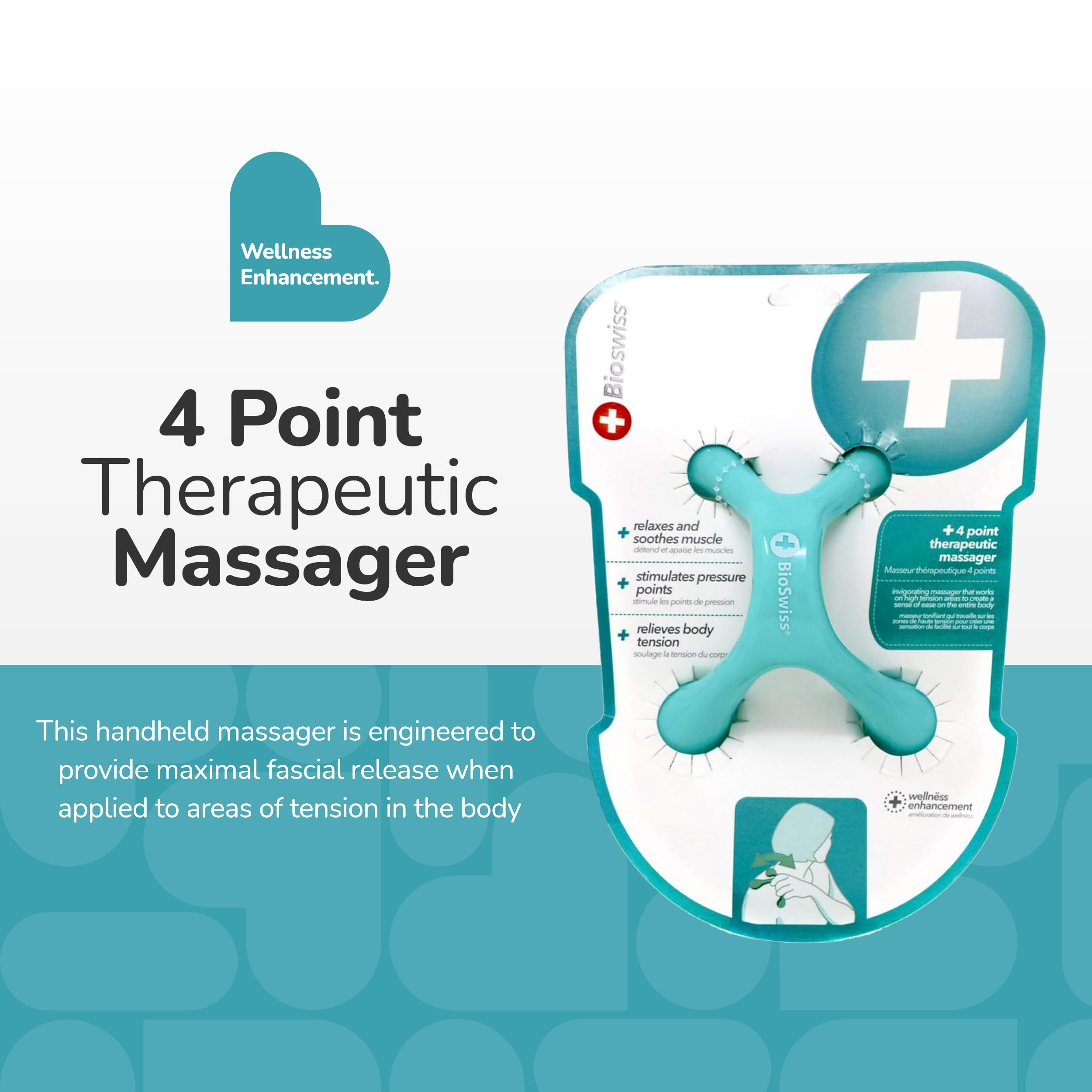 BioSwiss Handheld Full Body Massager, 4-Leg Pressure Point Massage Tool for Back, Neck, and Shoulder, Portable Manual Massager