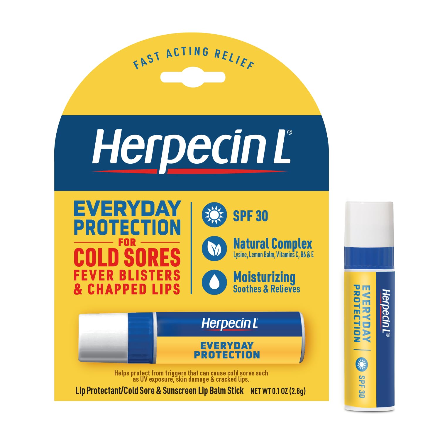 Herpecin L Lip Balm Stick 30 SPF 0.1 Ounce Tube Cold Sore Sun & Fever Blisters and Chapped Lips Relief Lip Balm with SPF30 and L