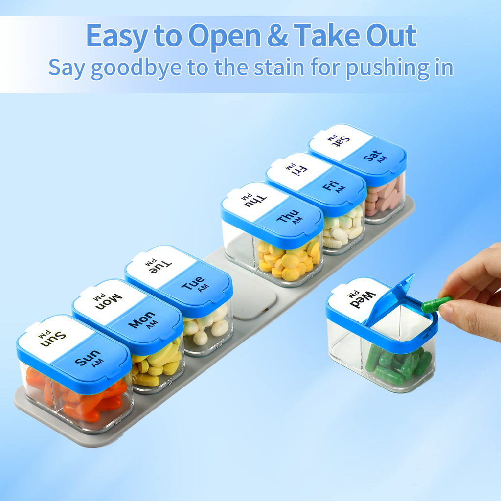 Daviky Large Pill Organizer 2 Times a Day - XL Pill Box 7 Day, Big Vitamin Holder with 7 Detachable AM/PM Compartments, Big Supp