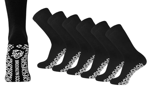 6 Pairs of Non-Skid Diabetic Crew Socks, Non Binding Top Therapeutic Cotton Gripper Socks (Black, Size: 10-13)