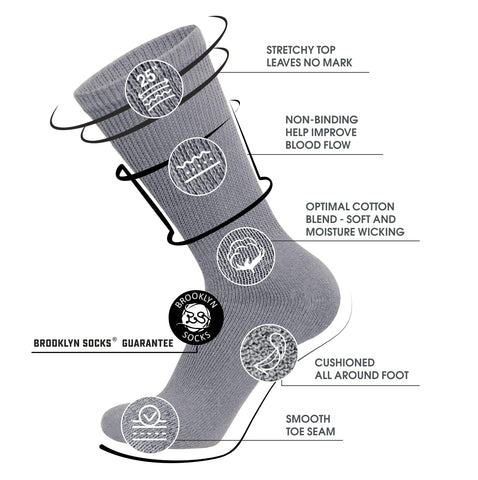 6 Pairs of Cotton Diabetic Non-Binding Neuropathy Crew Socks (Gray, Fits Mens Shoe Size 12-14.5)