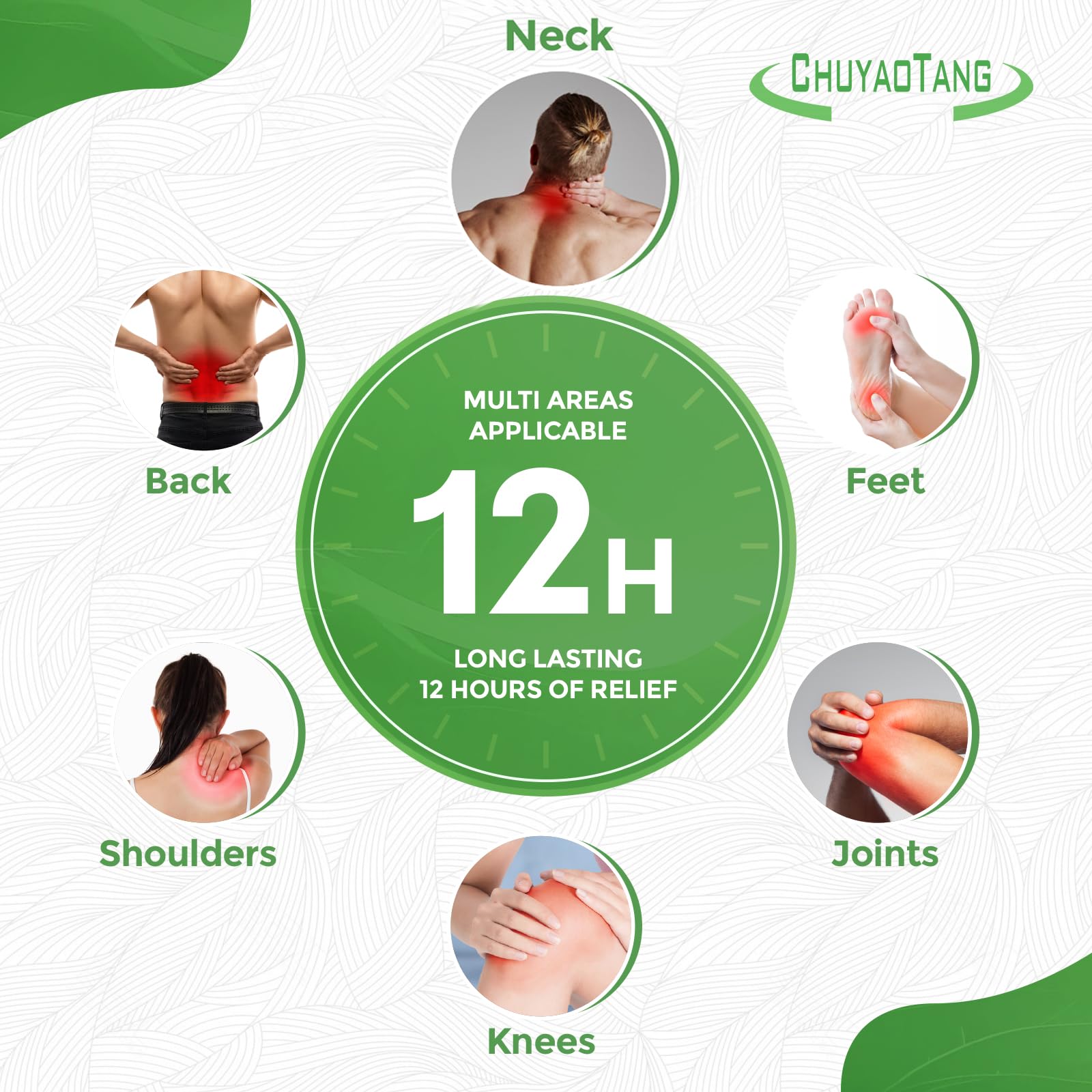 CHUYAOTANG Neck Patches, Heat Patches for Neck, Knee, Back, Shoulder, Ankle, Natural Herbs Patches, Long Lasting and Fast Acting