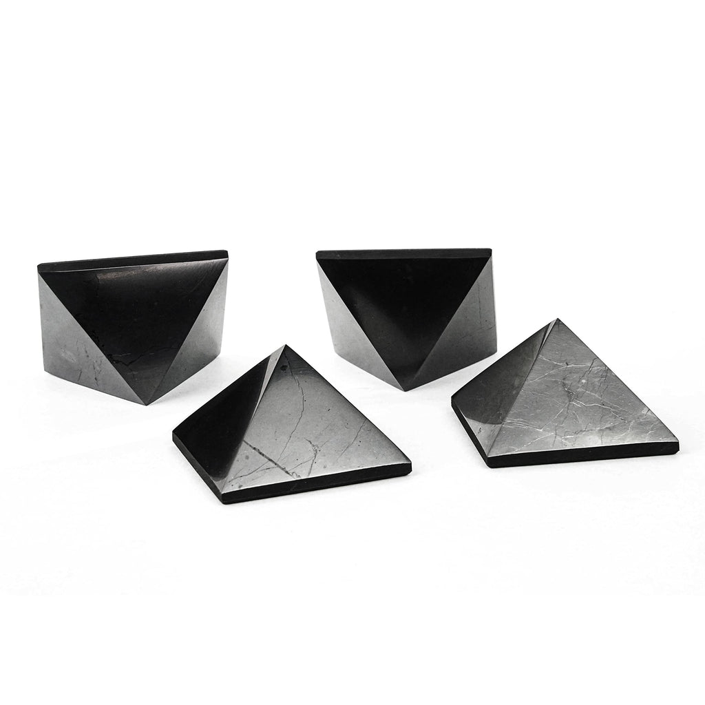 Shungite Stones Pyramids 2 inches (5 cm) Protection Set 4 pcs | Wholesale Black Polished Solid Stone Pyramids | Home Office Room