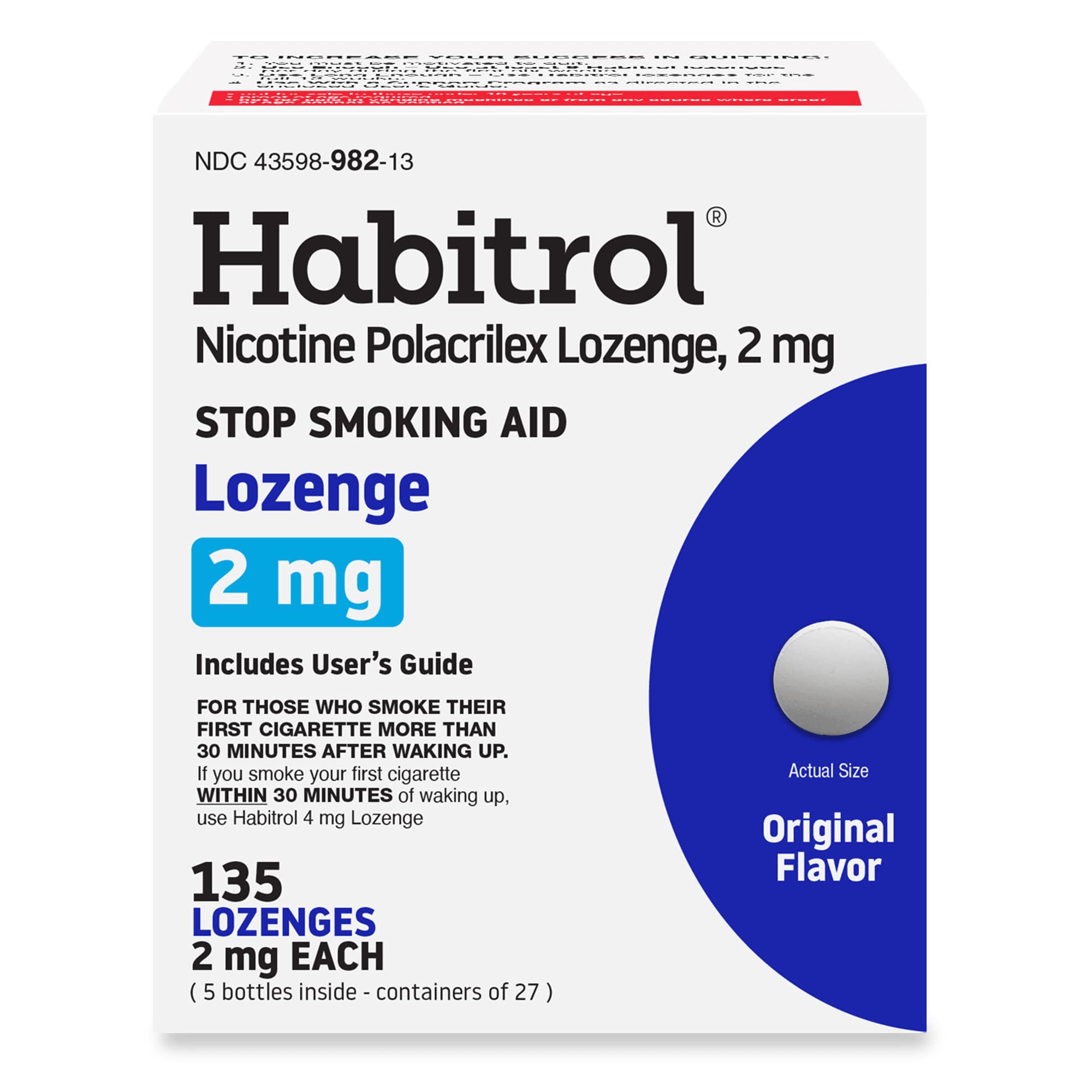 Habitrol Nicotine Lozenges 2 mg Original Flavor - 135 Count - Stop Smoking Aid - Reduce Cravings and Withdrawal Symptoms