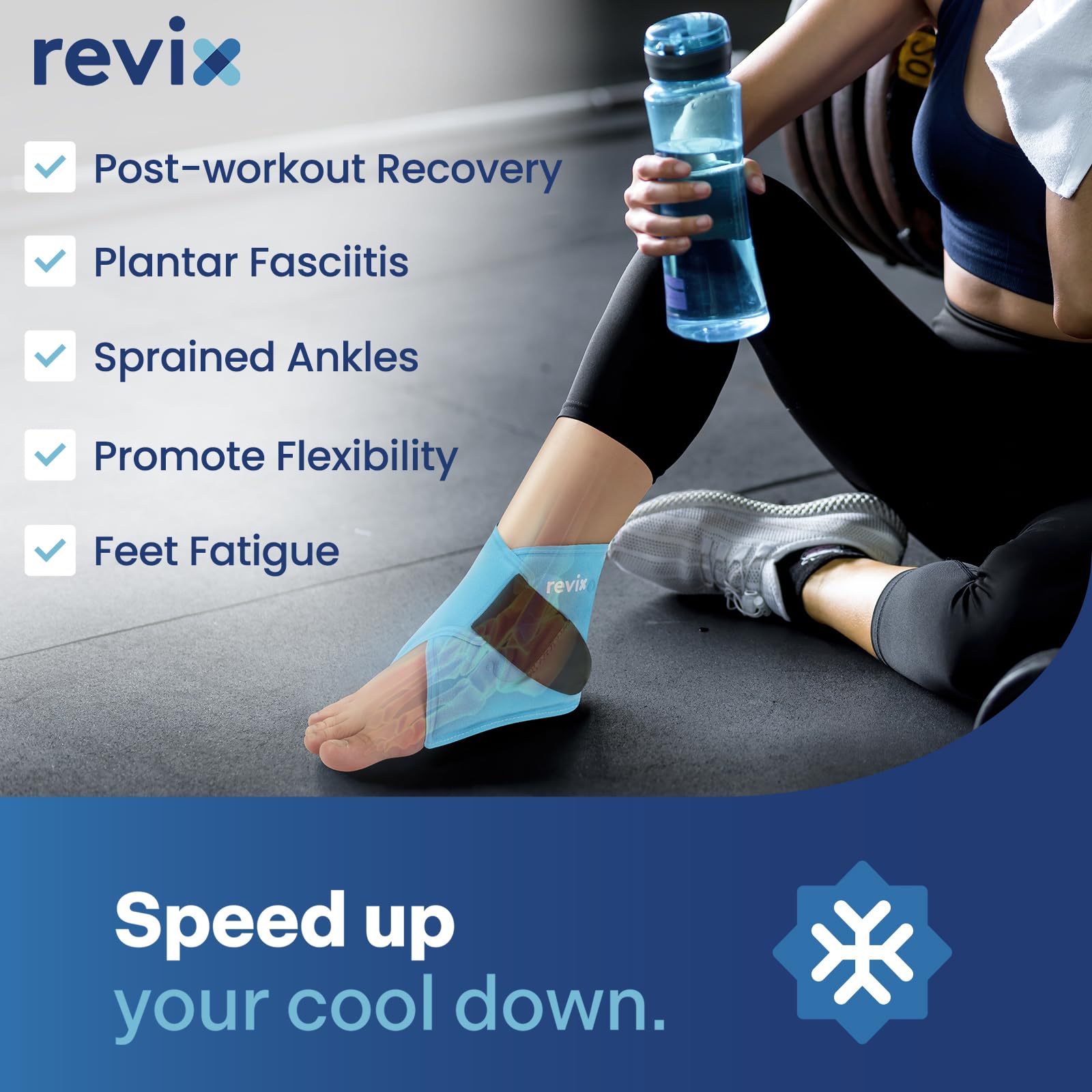 REVIX Ankle Ice Pack Wrap - Reusable Gel Cold Compression for Foot Discomfort, Ice Wrap for Feet Swelling and Recovery, Plantar