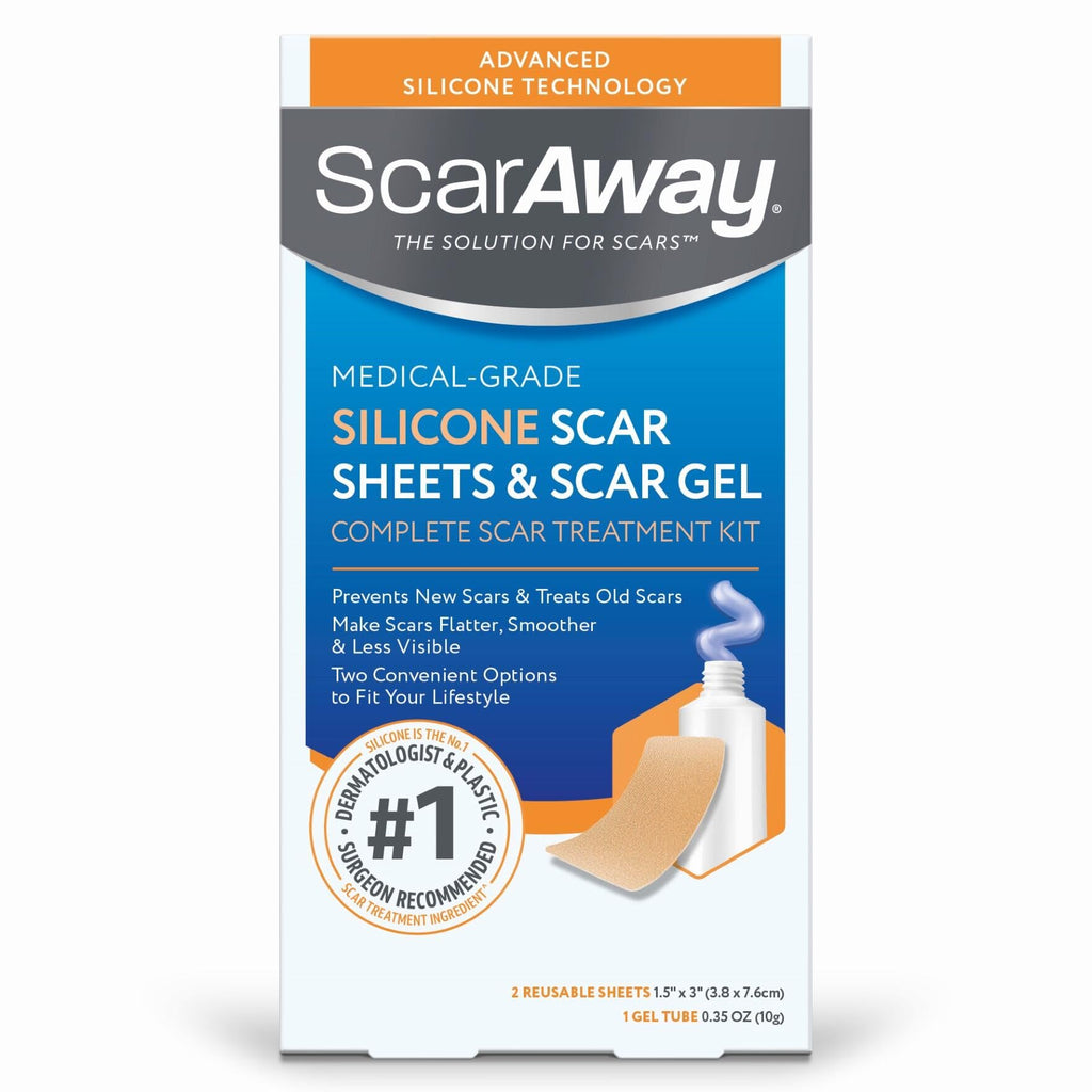 ScarAway Complete Scar Treatment Kit, Clinically Supported Scar Treatment, (2) Tan Medical-Grade Silicone Scar Sheets (1.5'' x 3