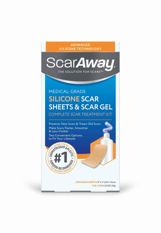 ScarAway Complete Scar Treatment Kit, Clinically Supported Scar Treatment, (2) Tan Medical-Grade Silicone Scar Sheets (1.5'' x 3