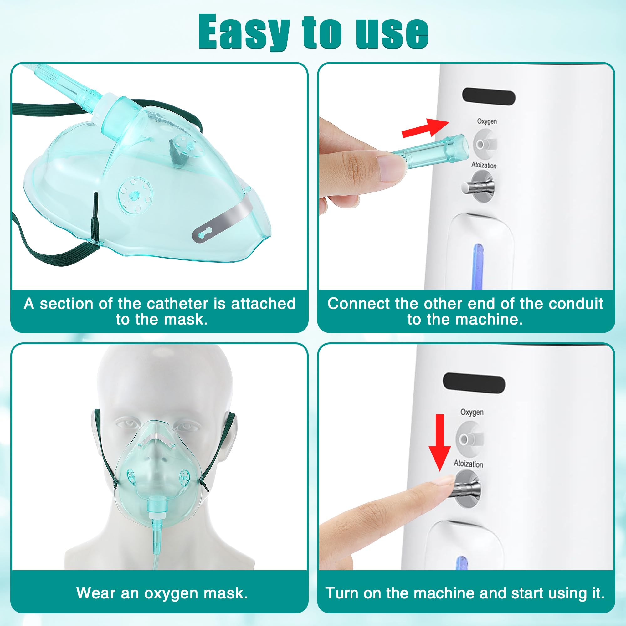 Geiserailie 2 Pack XL Oxygen Mask with 6.6 Ft Tubing and Adjustable Elastic Strap, Adult Oxygen Mask with Tubing, Oxygen Masks f