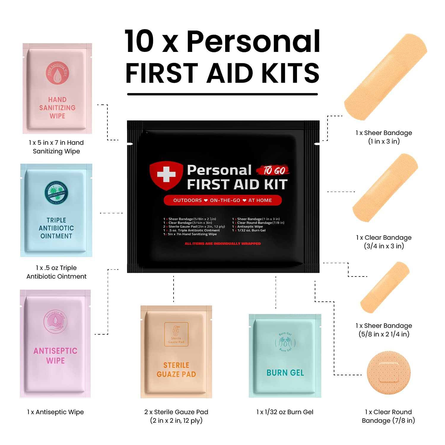 Portable Travel Size First Aid Kit - 10 Pack | Perfect for Home, Office, Car, School, Business, Travel, Hiking, Hunting, and Out