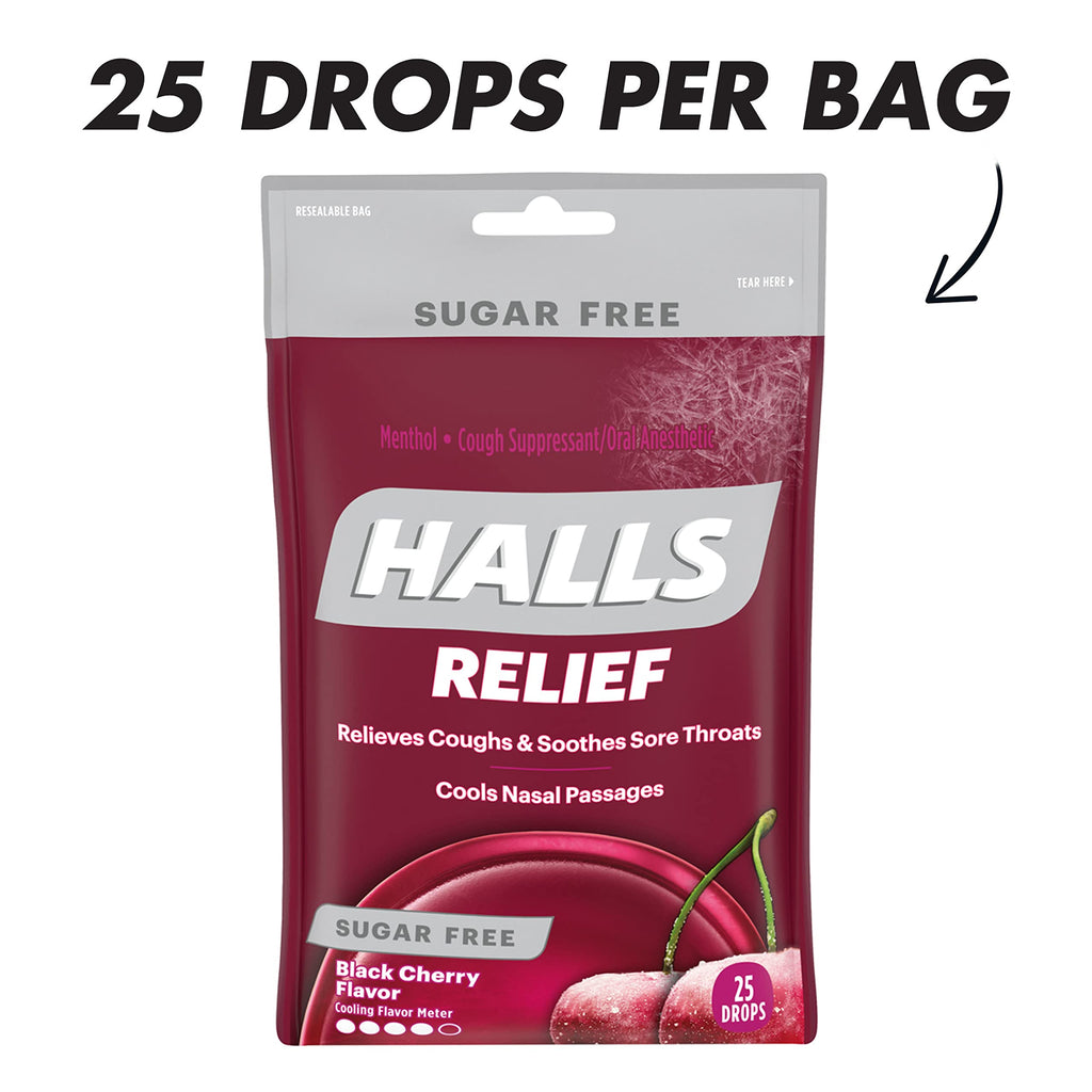 HALLS Relief Black Cherry Sugar Free Cough Drops, 12 Packs of 25 Drops (300 Total Drops) 25 Count