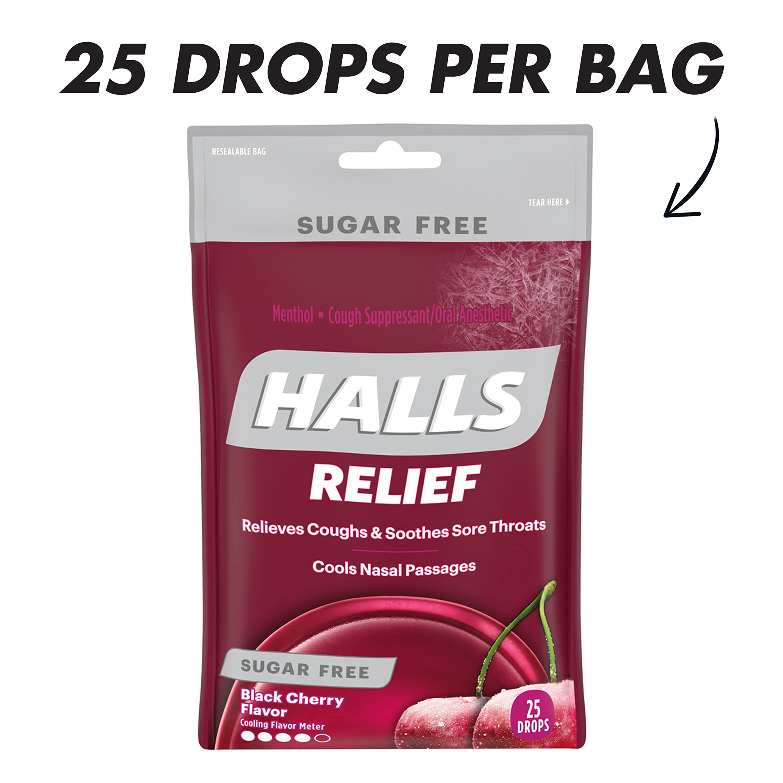 HALLS Relief Black Cherry Sugar Free Cough Drops, 12 Packs of 25 Drops (300 Total Drops) 25 Count