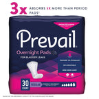 Prevail Incontinence Bladder Control Pads for Women, Overnight Absorbency, Regular Length, 30 count
