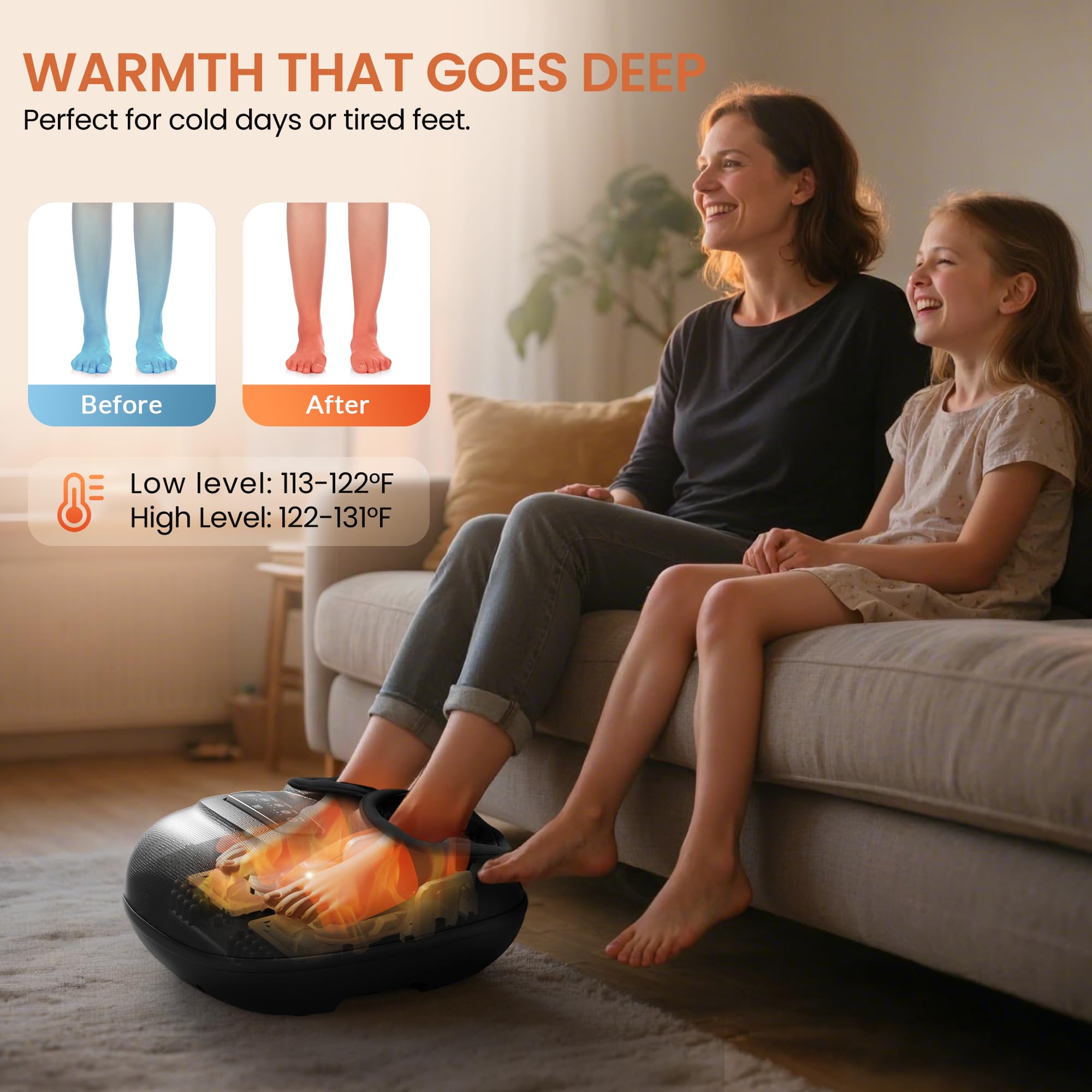 CILI Shiatsu Foot Massager Machine with Heat,Electric Heated Feet Massager for Plantar Fasciitis, 3 Kneading & 3 Compression,Up