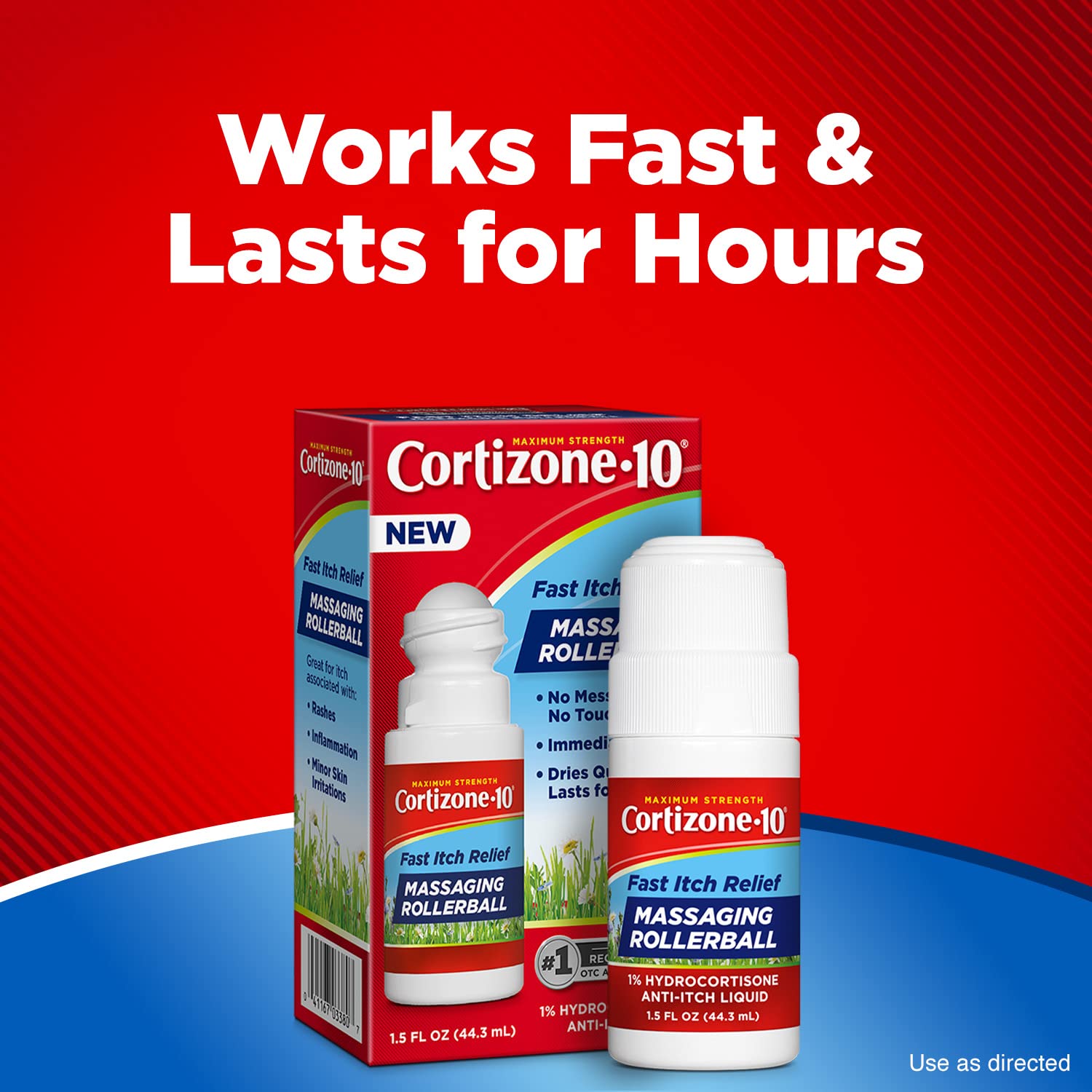 Cortizone 10 Maximum Strength Fast Itch Relief with Massaging Rollerball, 1% Hydrocortisone Anti-Itch Liquid, 1.5 oz.
